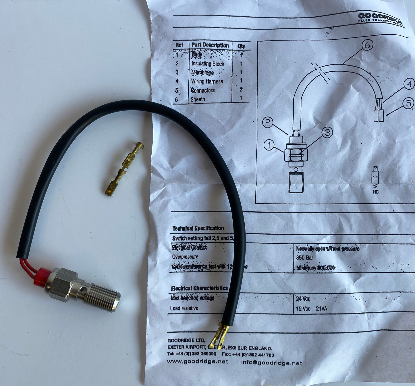 Goodridge 7/16-24 brake banjo stop switch REF MCS: 920846