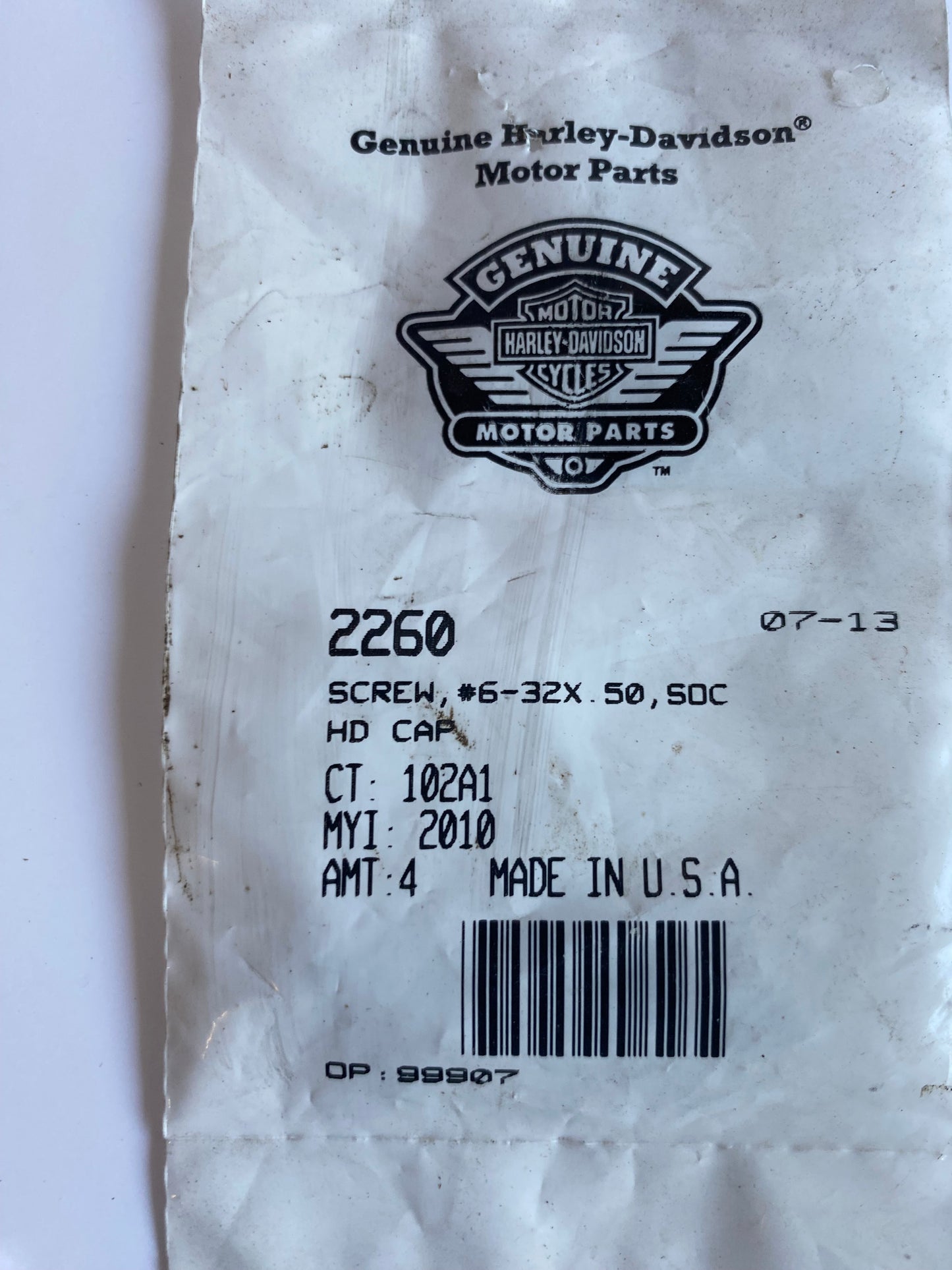 Kit of 4 screws 6-32 x 1/2 Harley Davidson air filter REF OEM 2260