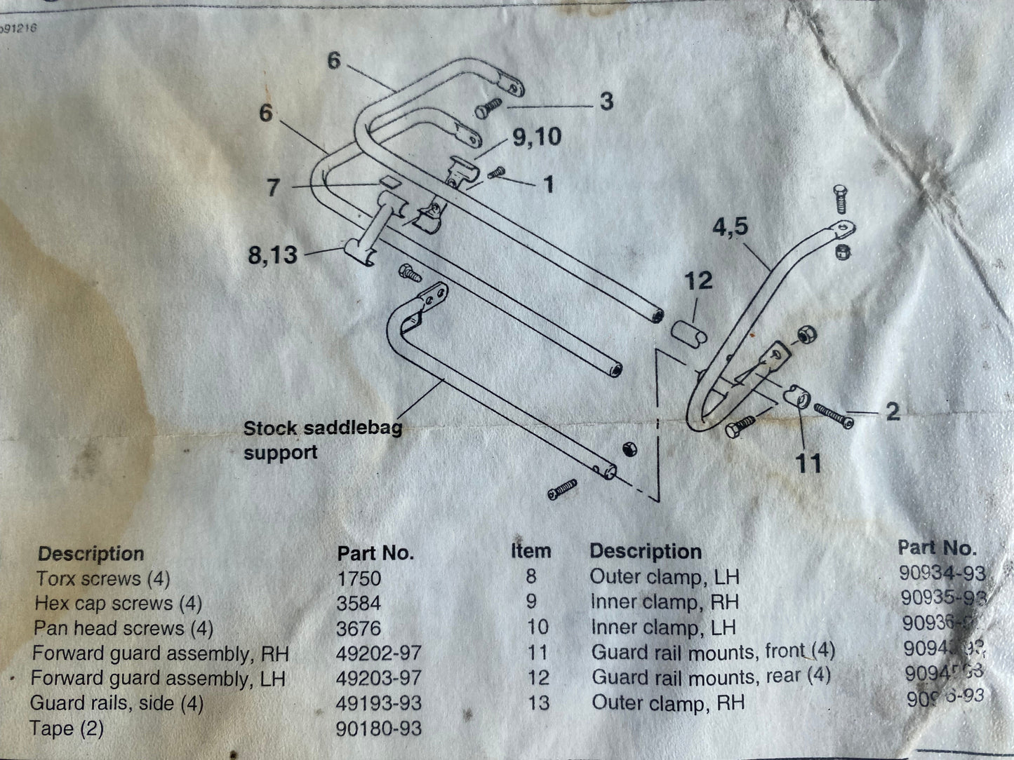 Kit de barres de protection sacoches Touring Harley Davidson REF OEM 91126-97