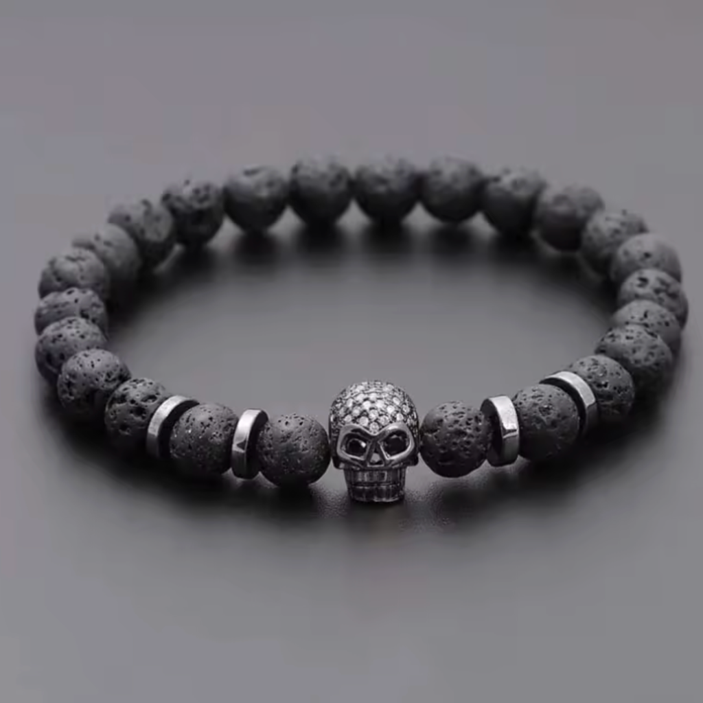 Bracelet skull hématite noir / biker / Harley Davidson