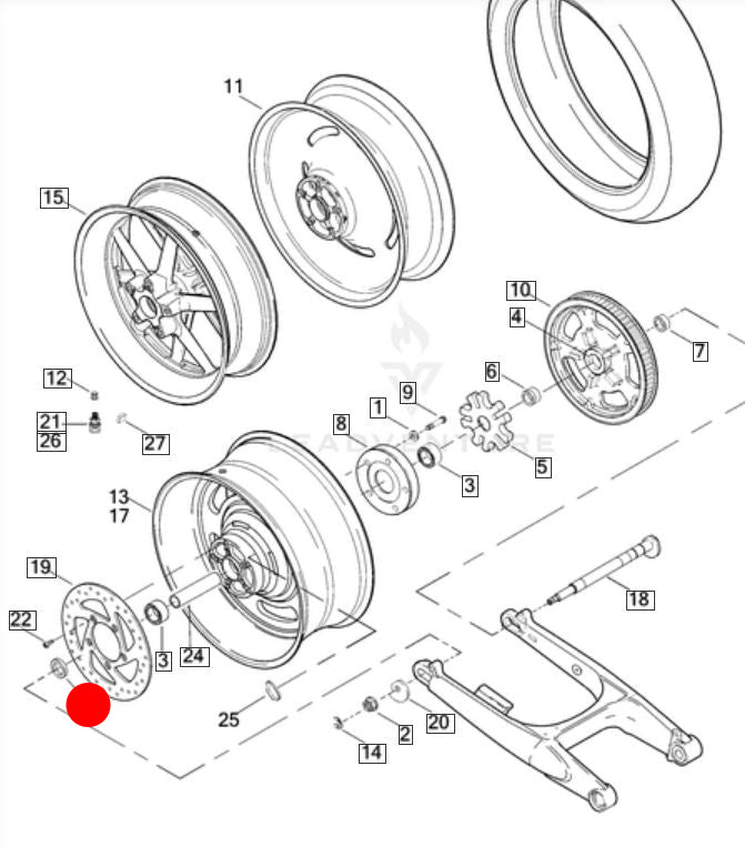 Entretoise de roue arrière droite VROD Harley Davidson REF OEM 43571-01A