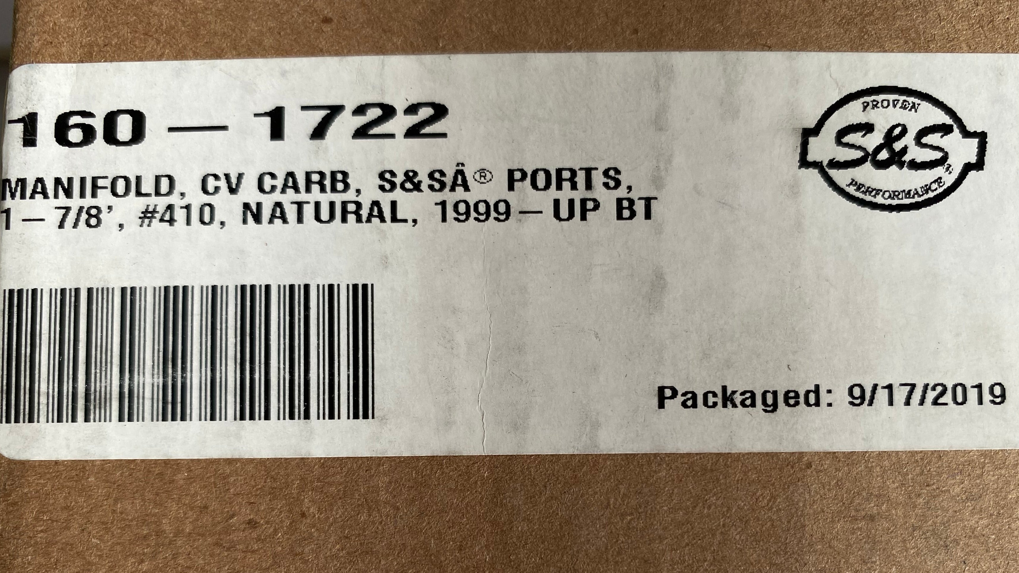 Pipe d'admission S&S 410 Twin Cam carburateur Harley Davidson REF S&S 160-1722