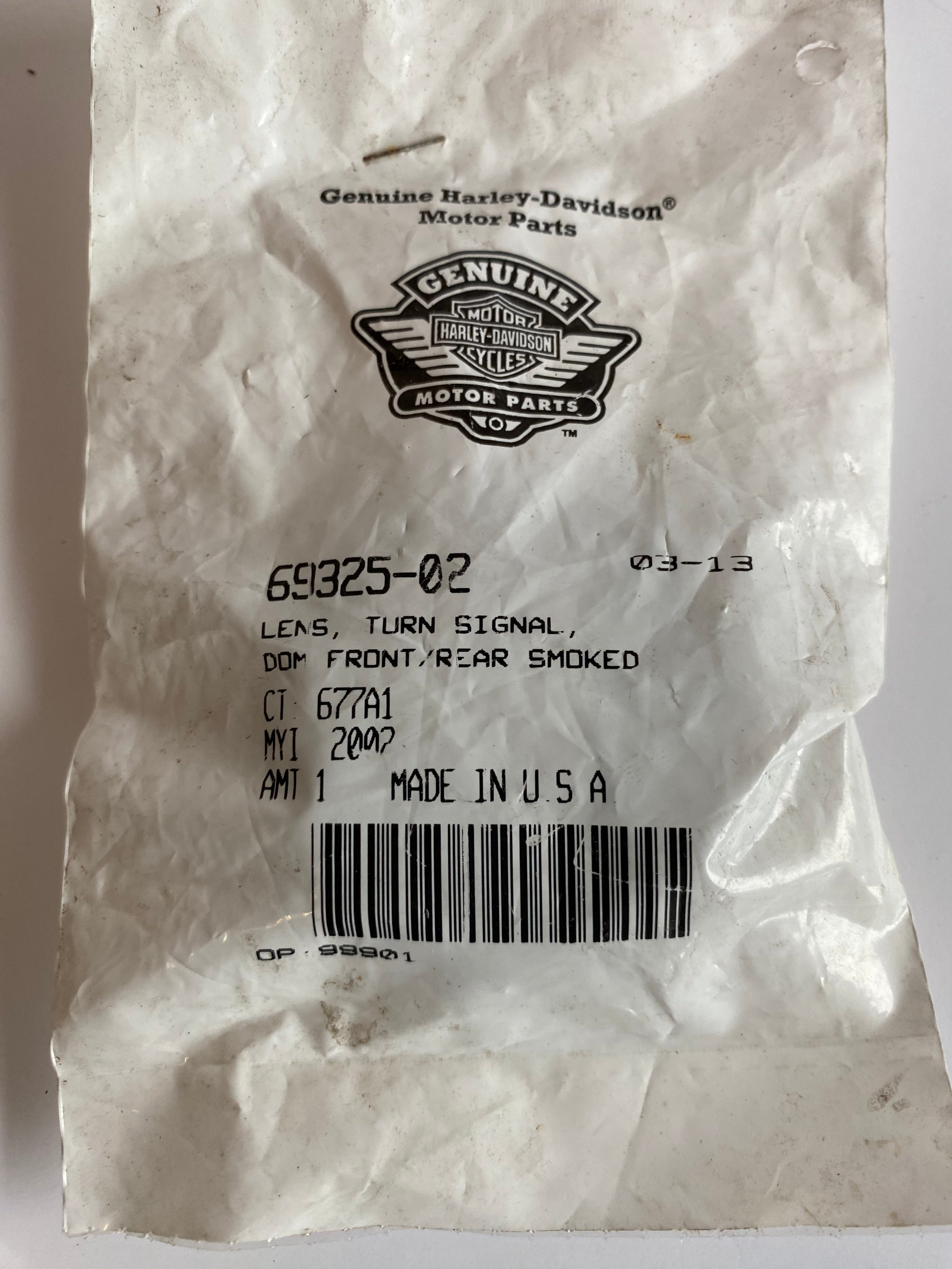 Harley Davidson Smoked Bullet Turn Signal Lens REF OEM 69325-02