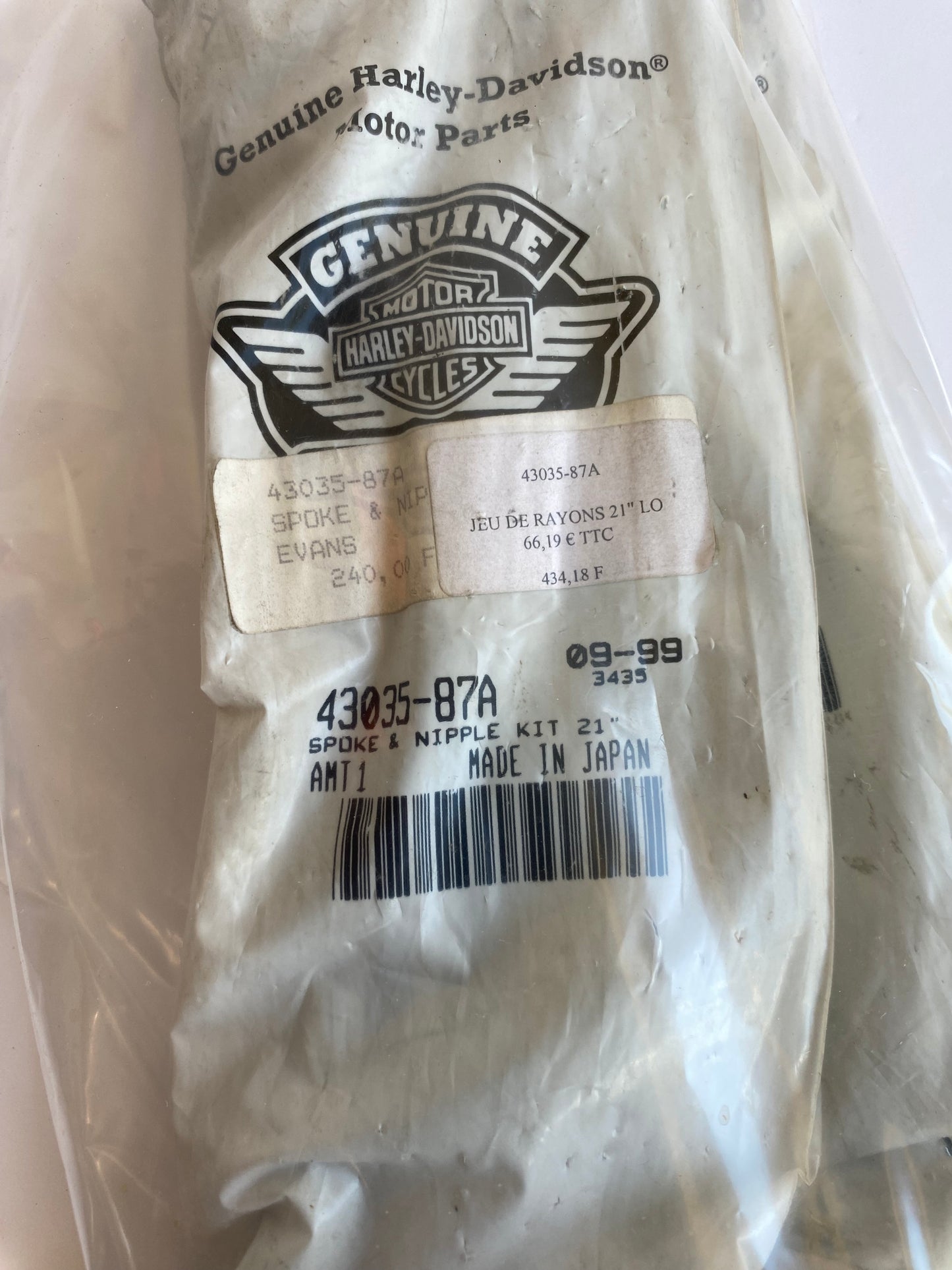 Jeu de 40 rayons roue 21 pouces Harley Davidson REF OEM 40760-05