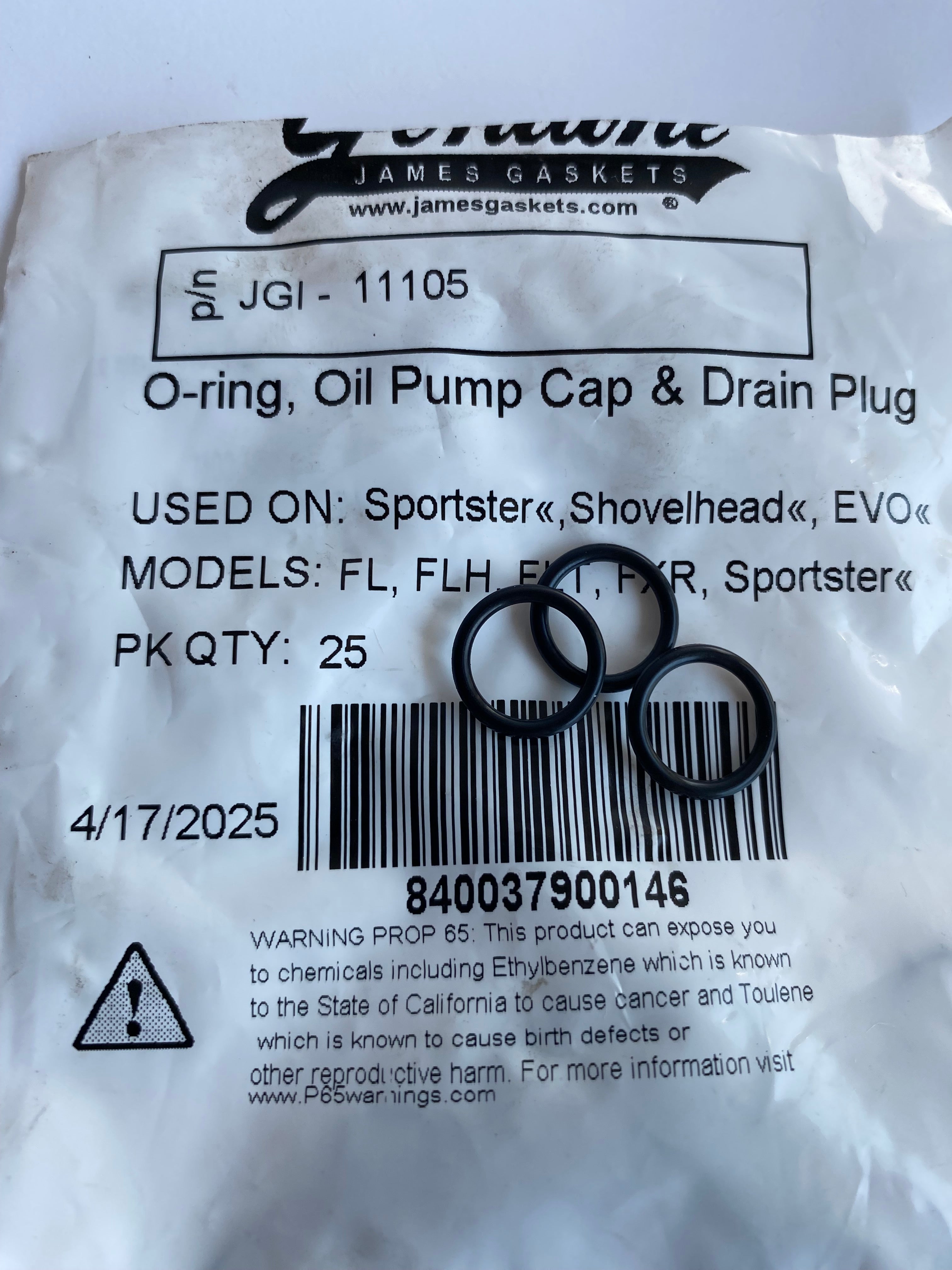 Harley Davidson 3-piece drain plug gasket kit REF OEM 11105