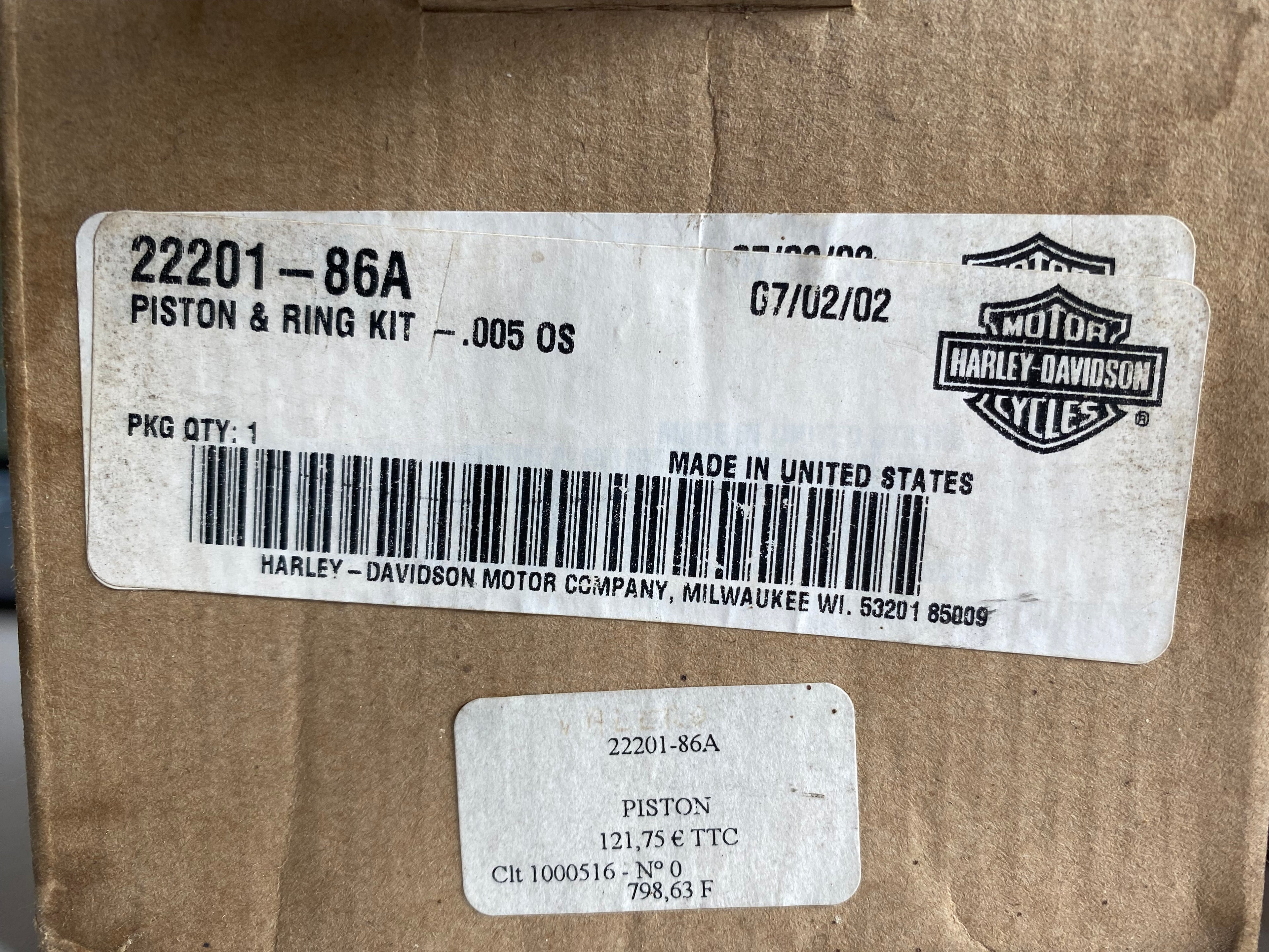 Jeu de 2 pistons moteur 883 cote +005 Harley Davidson REF OEM 22201-86A