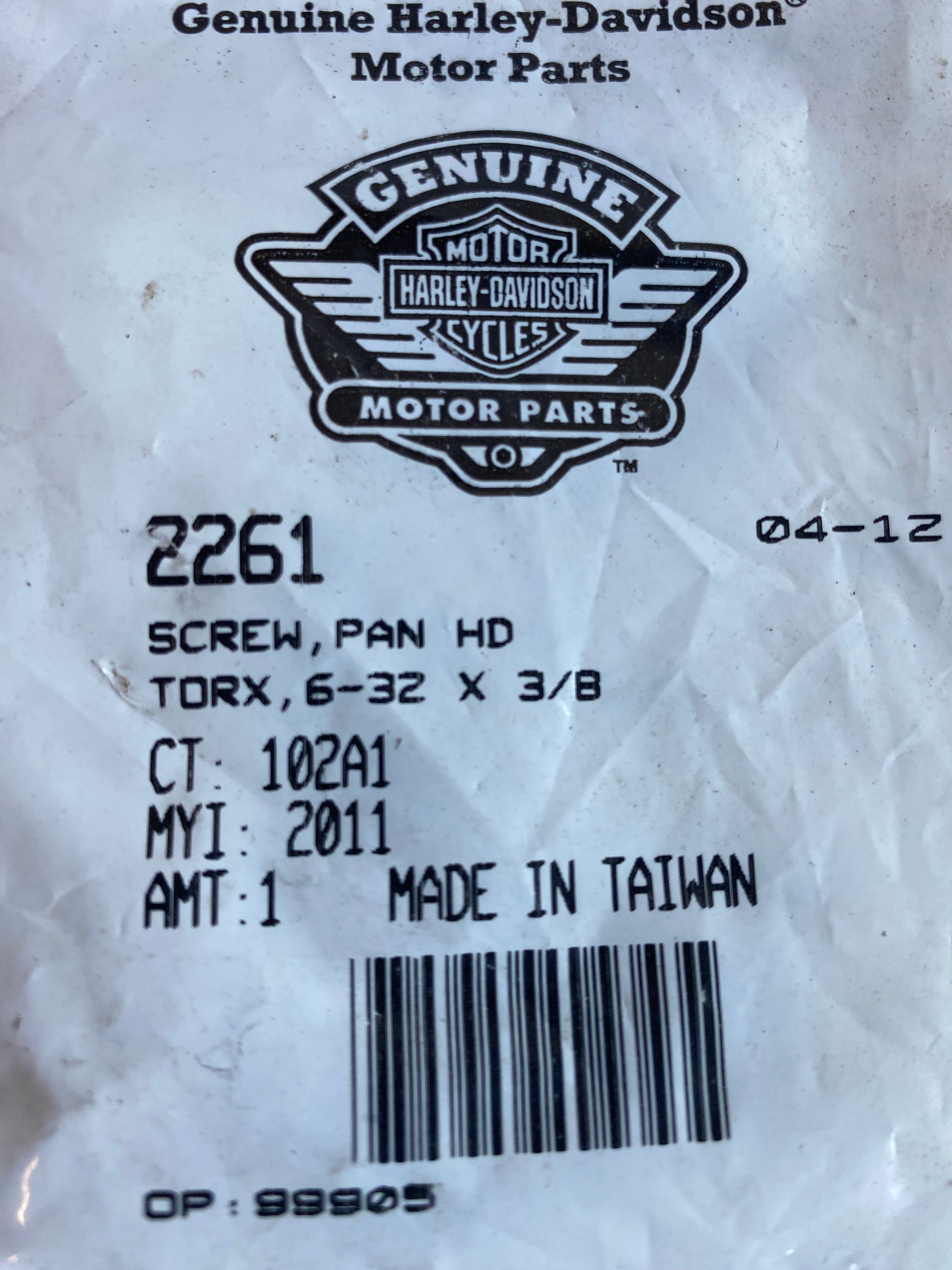 Screw 6-32 x 3/8 internal Harley Davidson commodo REF OEM 2261