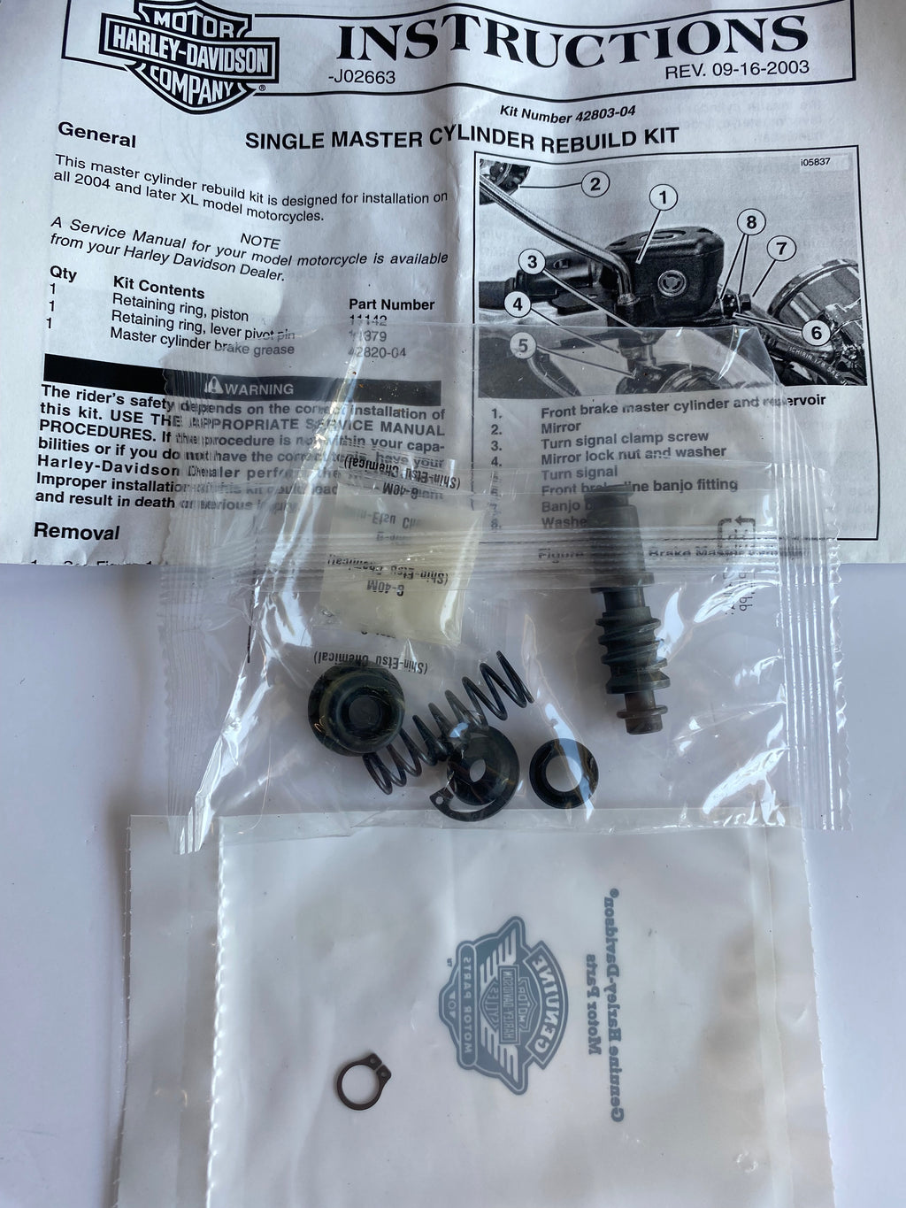 Kit de réparation de maitre cylindre frein avant Harley Davidson REF OEM : 42803-04