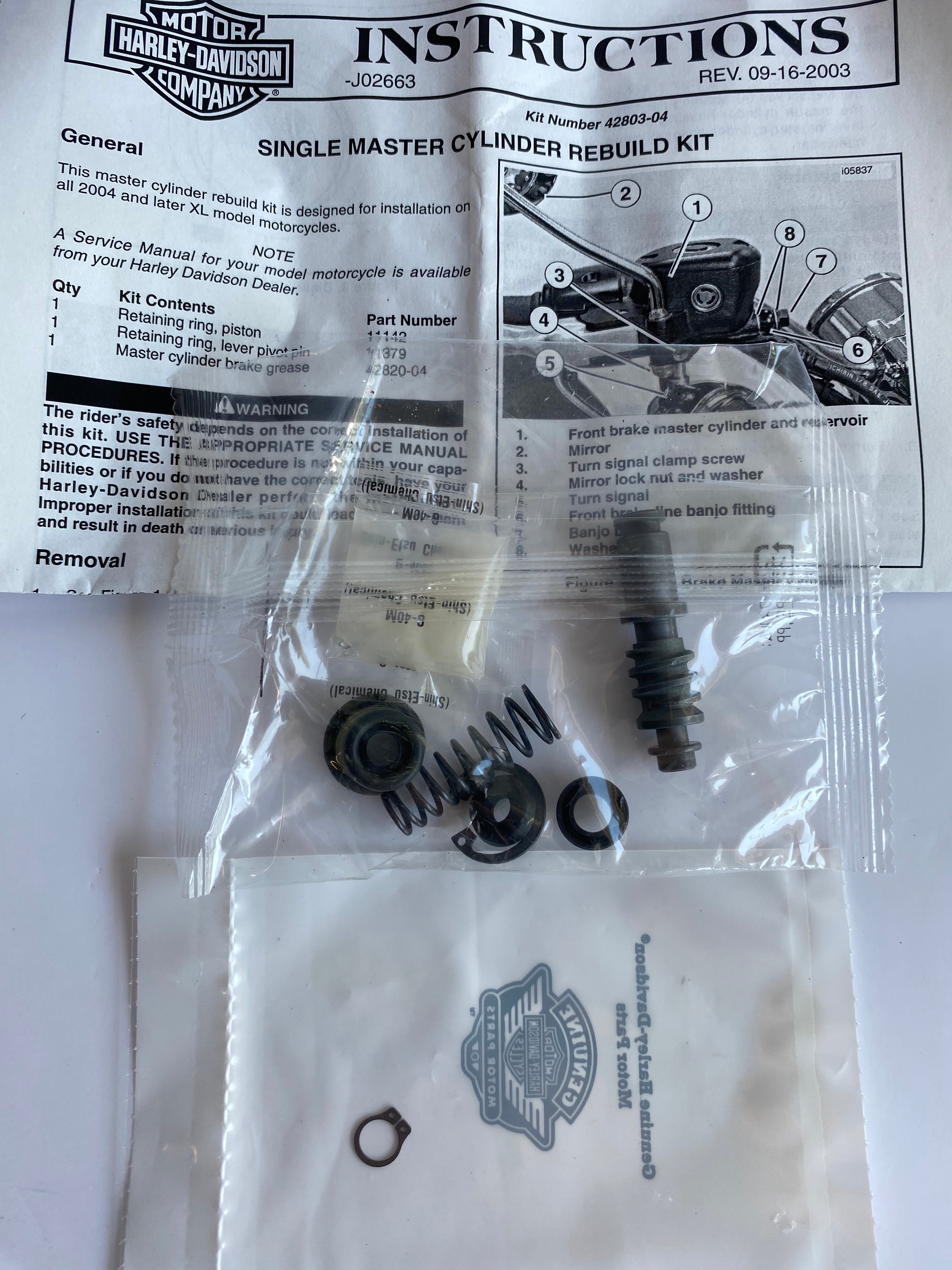 Harley Davidson Front Brake Master Cylinder Repair Kit OEM REF: 42803-04