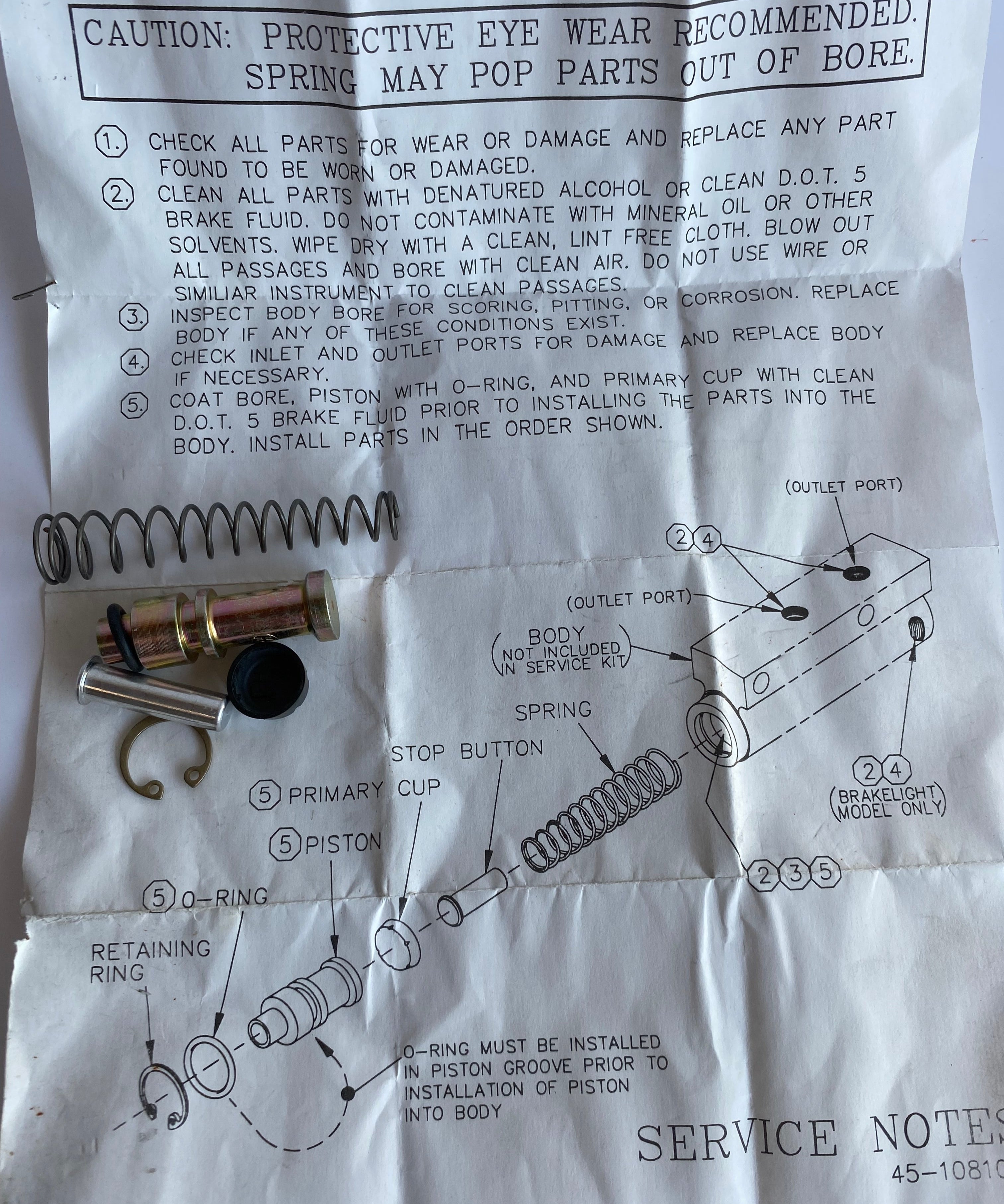 Harley Davidson Rear Brake Master Cylinder Repair Kit OEM REF: 42382-82B