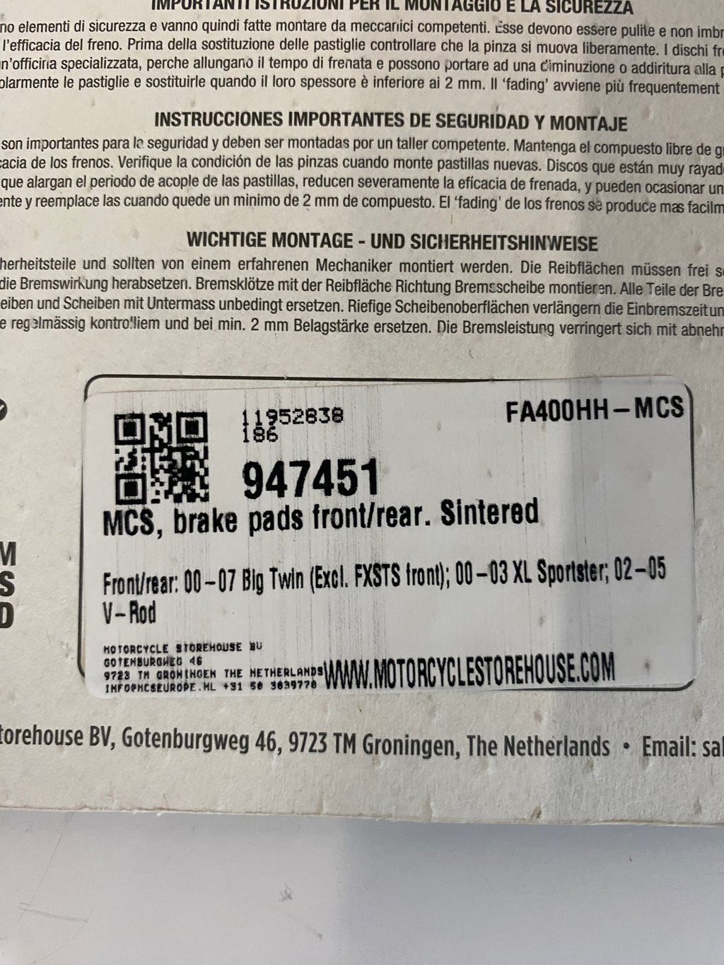 GOODRIDGE Harley Davidson front/rear brake pad set REF 347ST