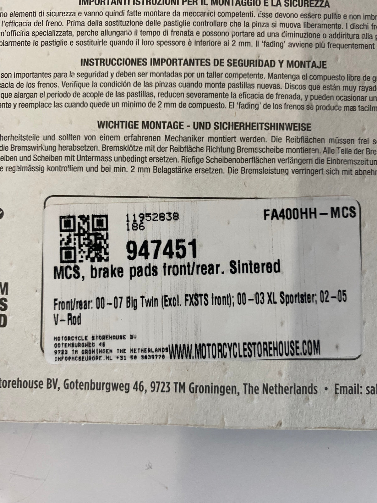 GOODRIDGE Harley Davidson front/rear brake pad set REF 347ST