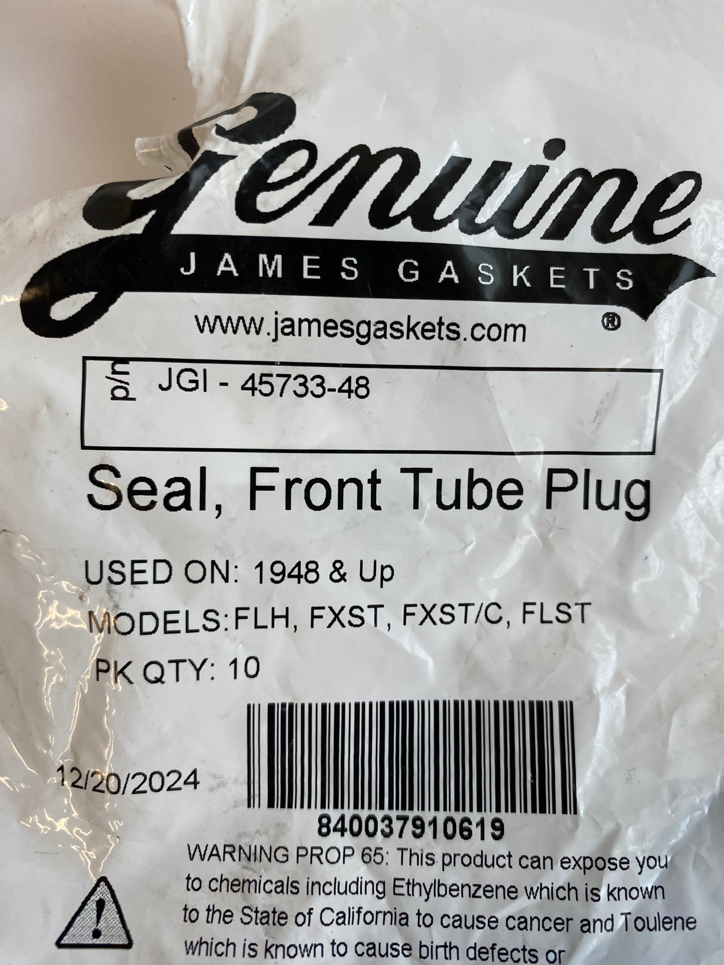Jeu de 2 joints vis supérieur de fourche 41 mm Harley Davidson REF OEM 45733-48