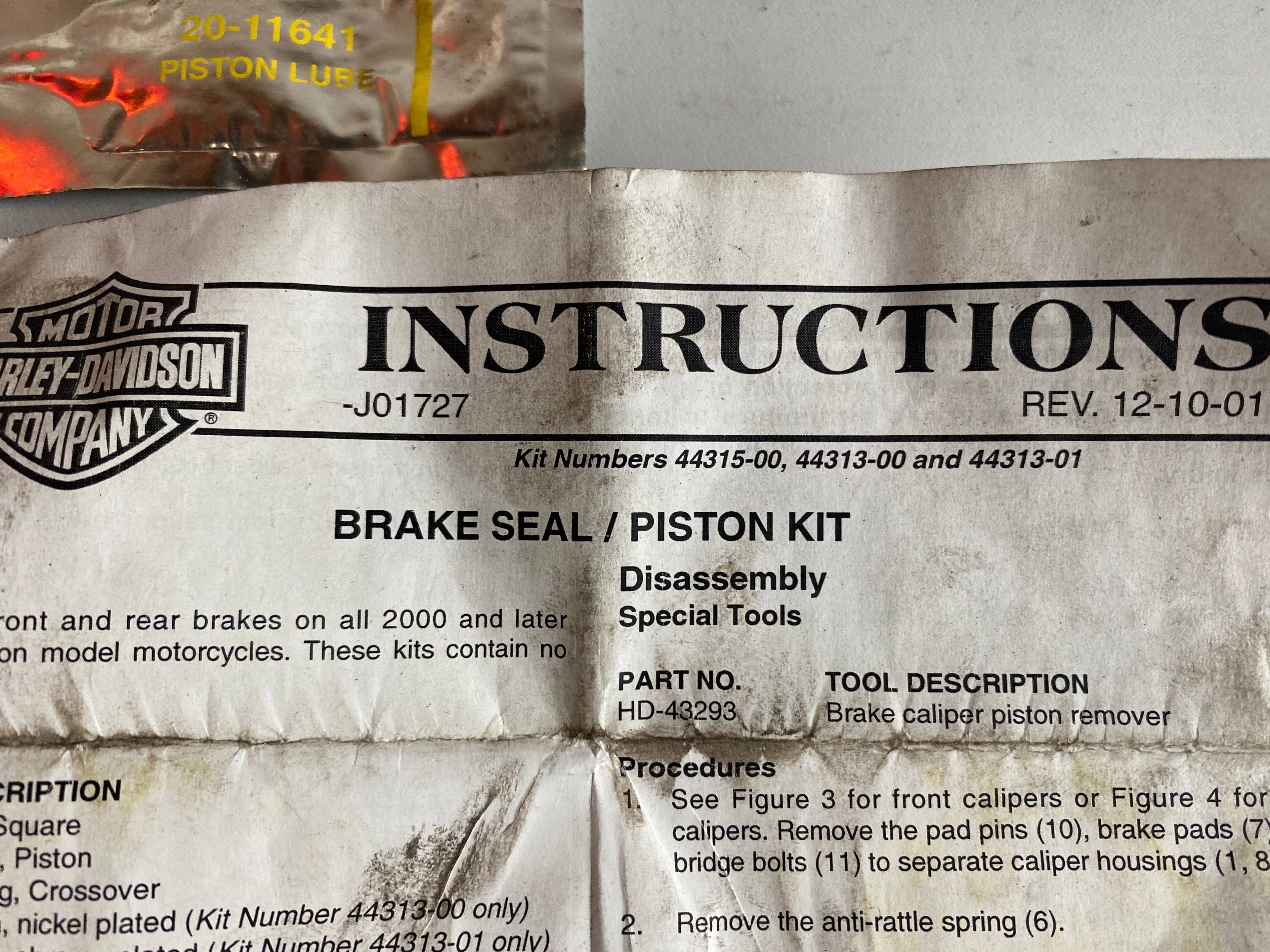 Kit de réparation étrier de frein Harley Davidson REF OEM 44313-01