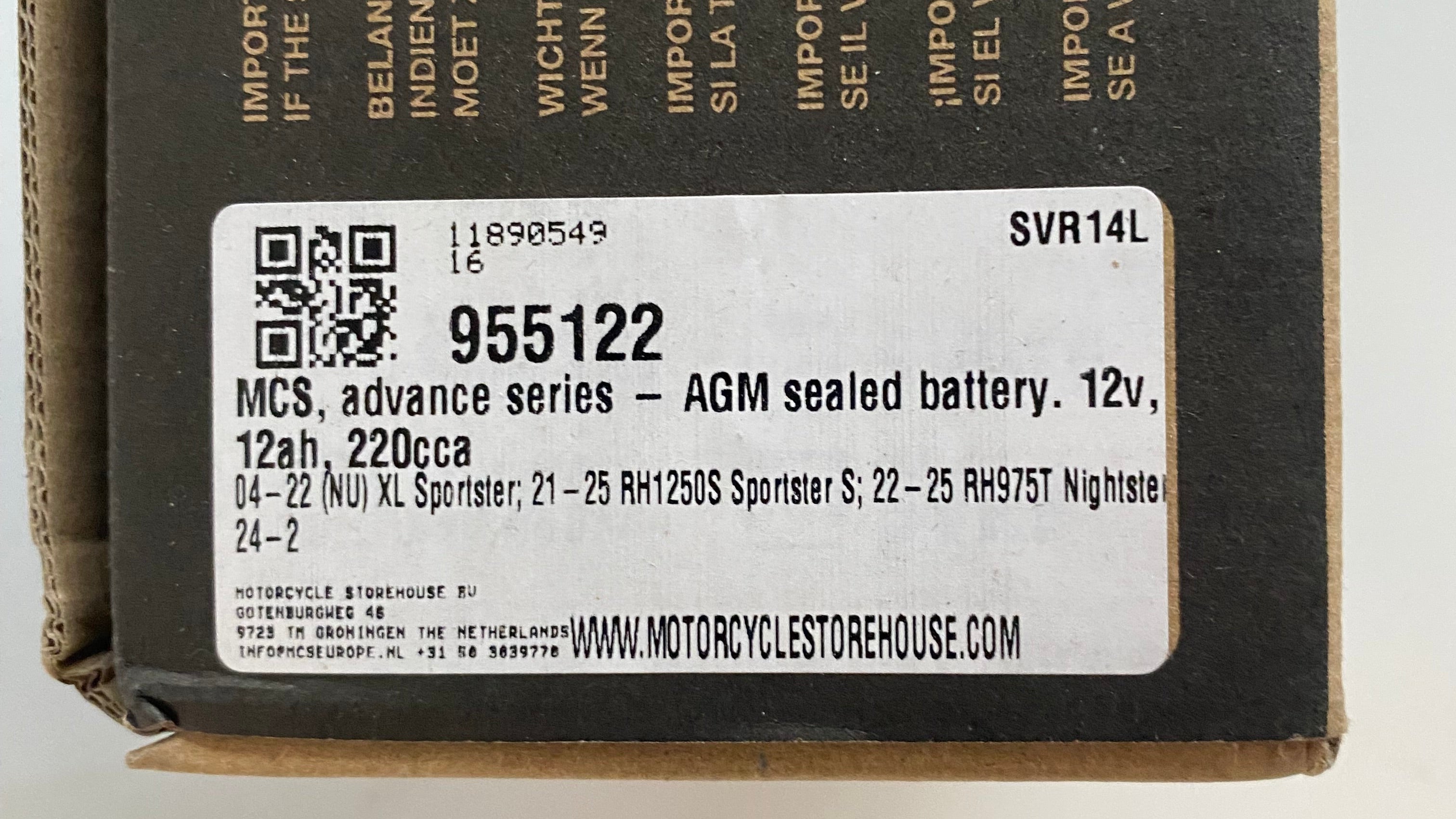Batterie AGM Harley Davidson 12v, 12Ah, 220cca REF MCS 955122