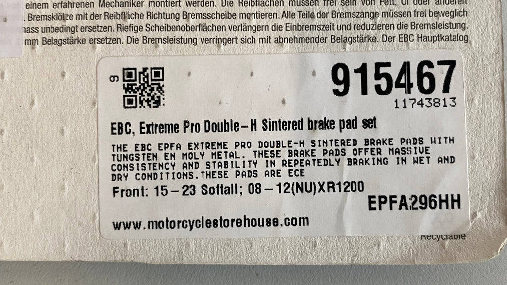 Jeu de plaquettes de frein avant EBC double-H Harley Davidson REF MCS 915467