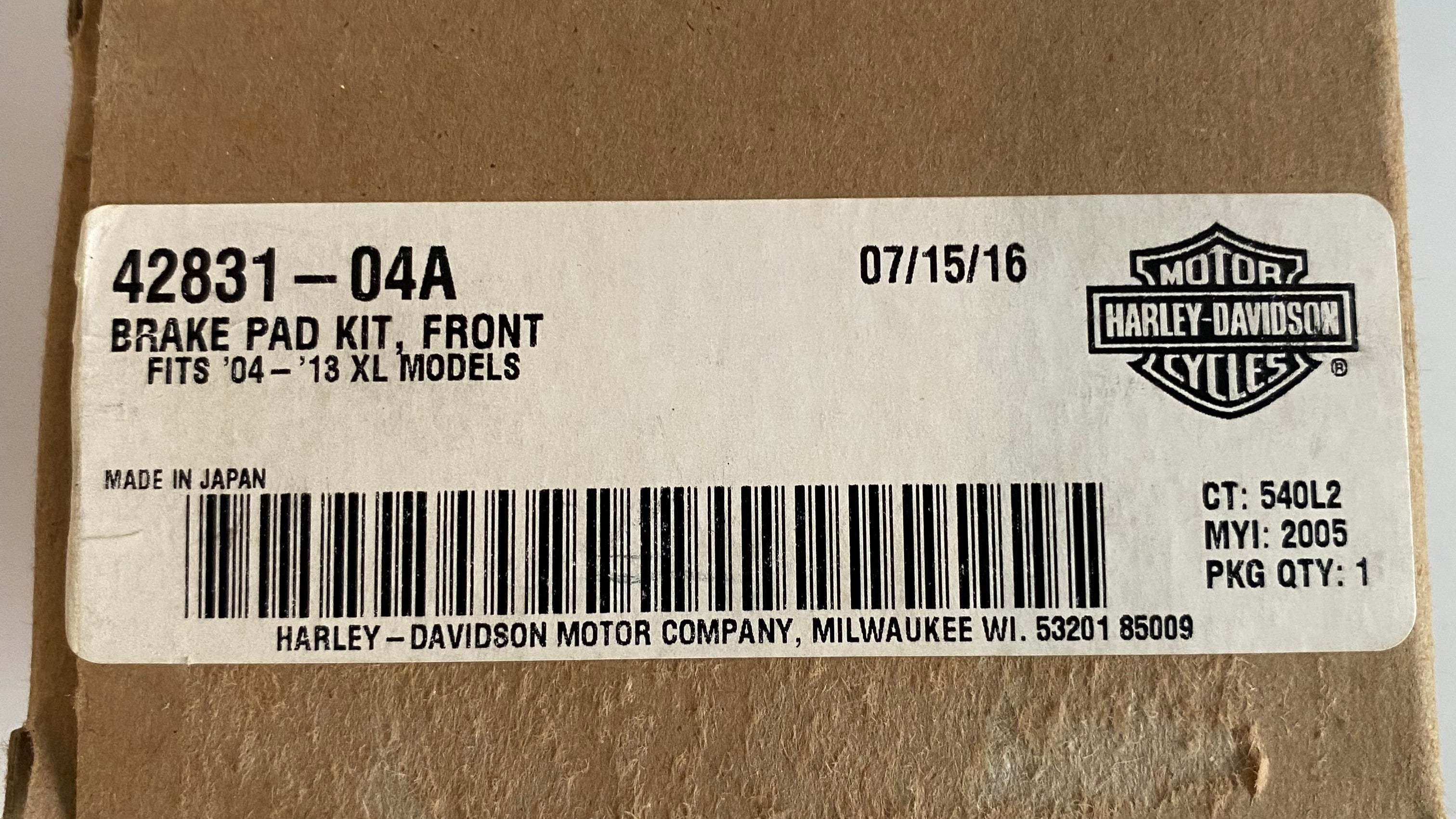 Jeu de plaquettes de frein avant Sportster Harley Davidson REF OEM 42831-04A