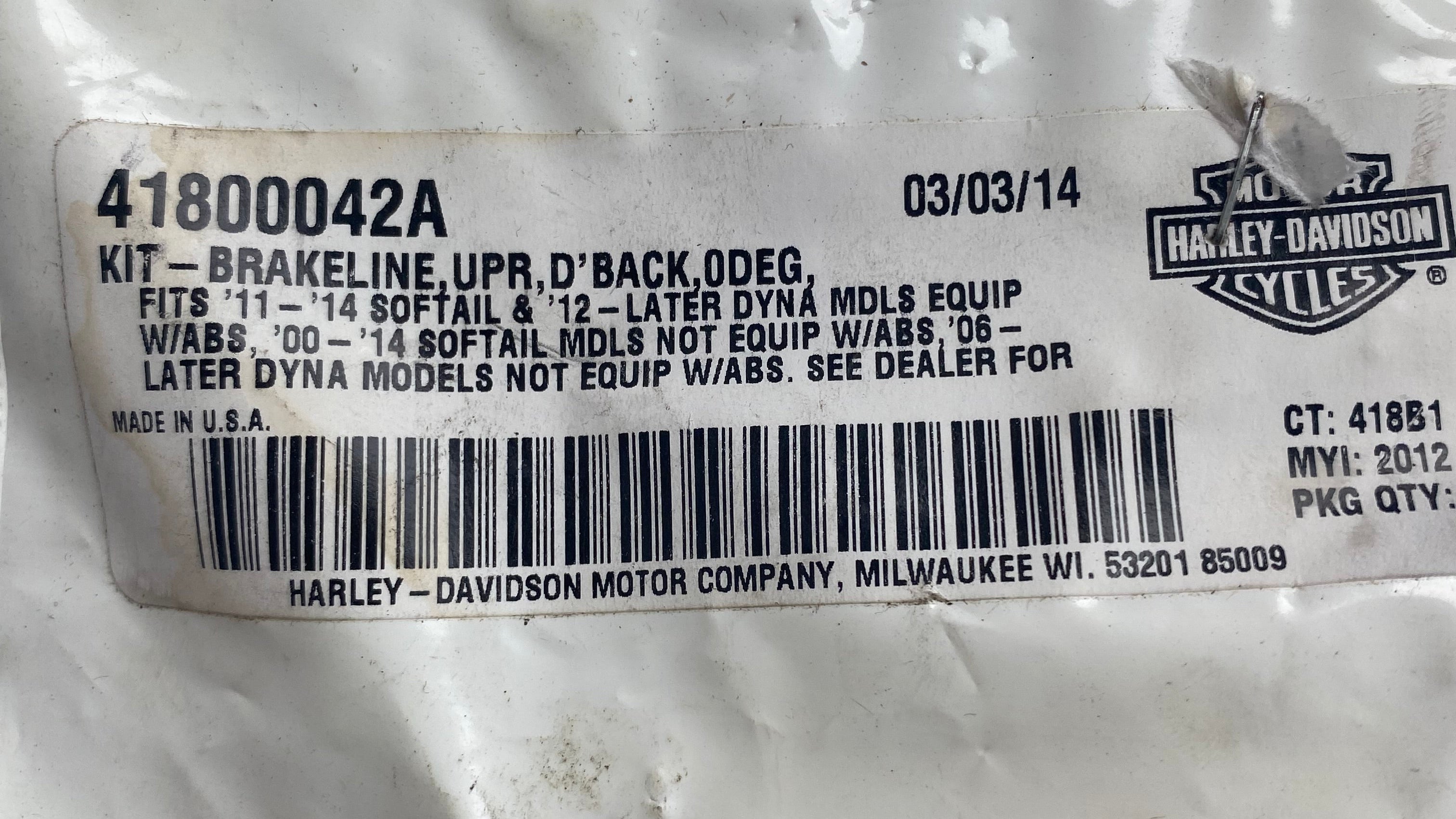 Durite de frein avant supérieure Diamondback Harley Davidson REF OEM 41800042A
