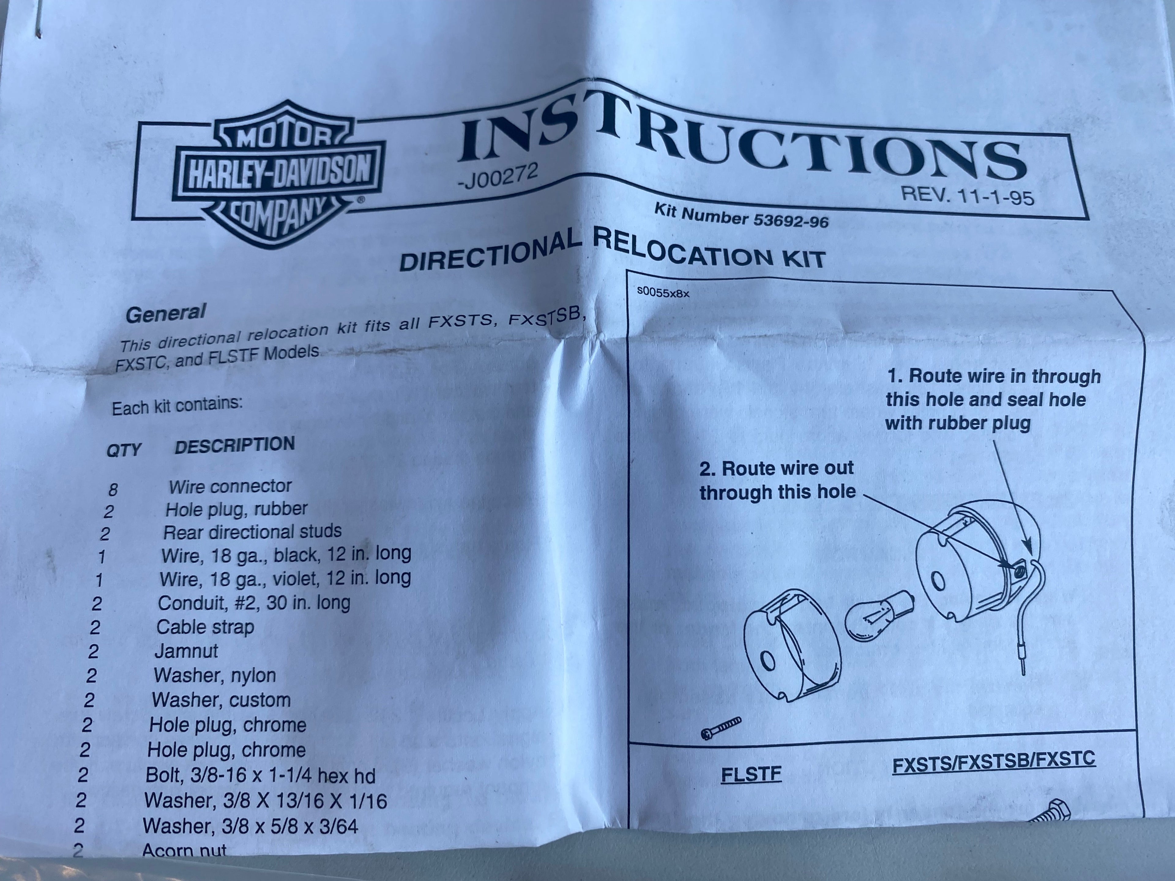 Kit de relocalisation des clignotants arriere Softail Harley Davidson REF 53692-96