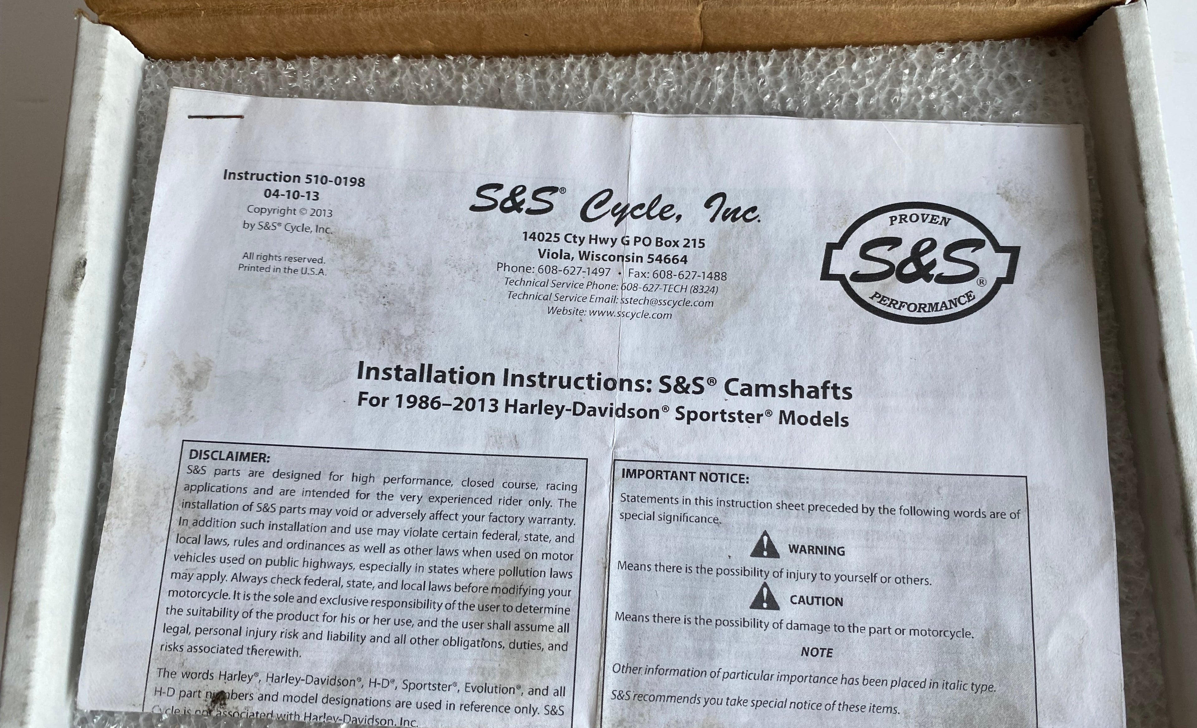 Jeu de cames S&S 500 Sportster Harley Davidson REF S&S 33-5082