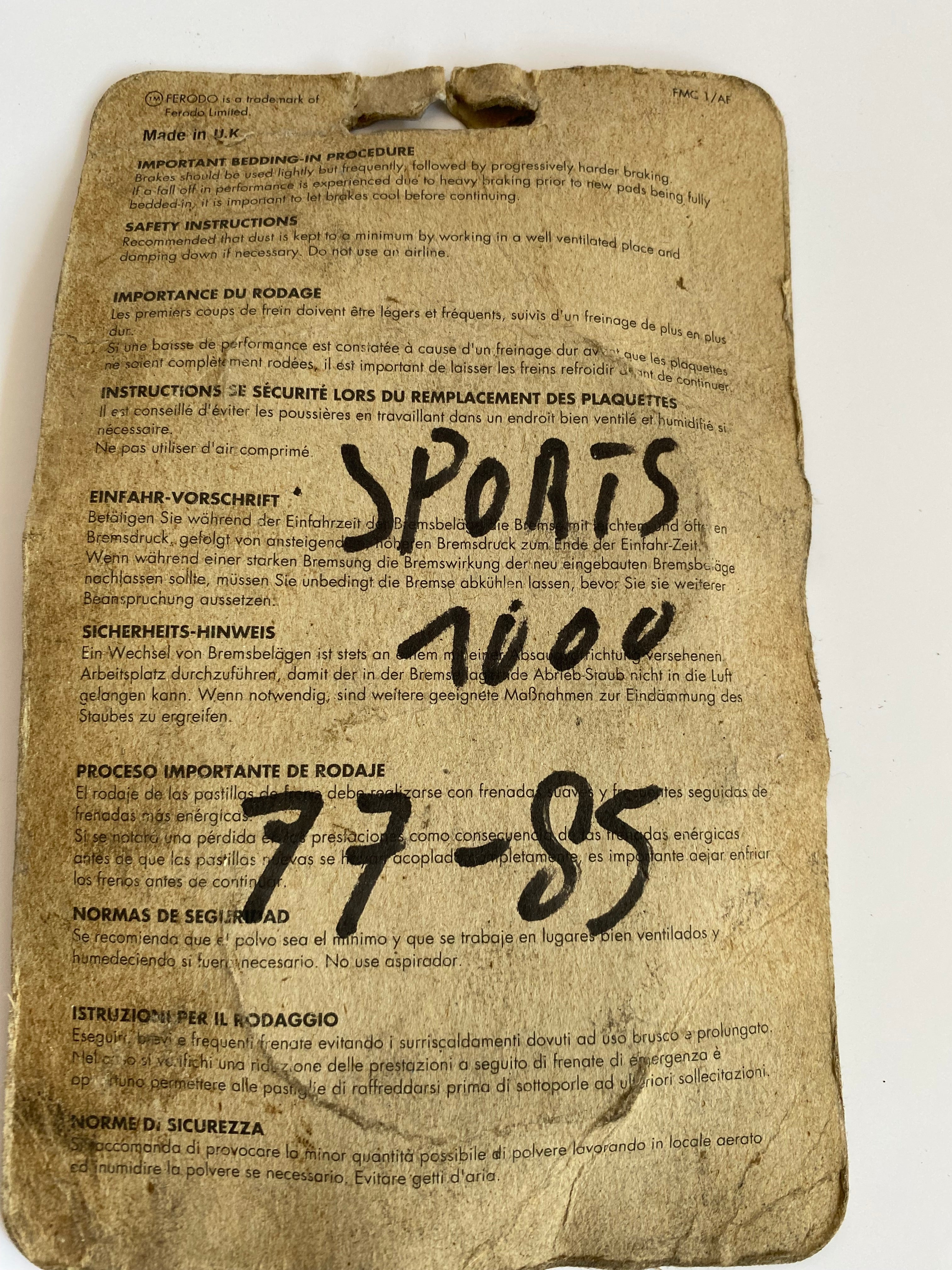 Jeu de plaquettes de frein avant Shovelhead & Sportster Harley Davidson REF OEM 44098-77