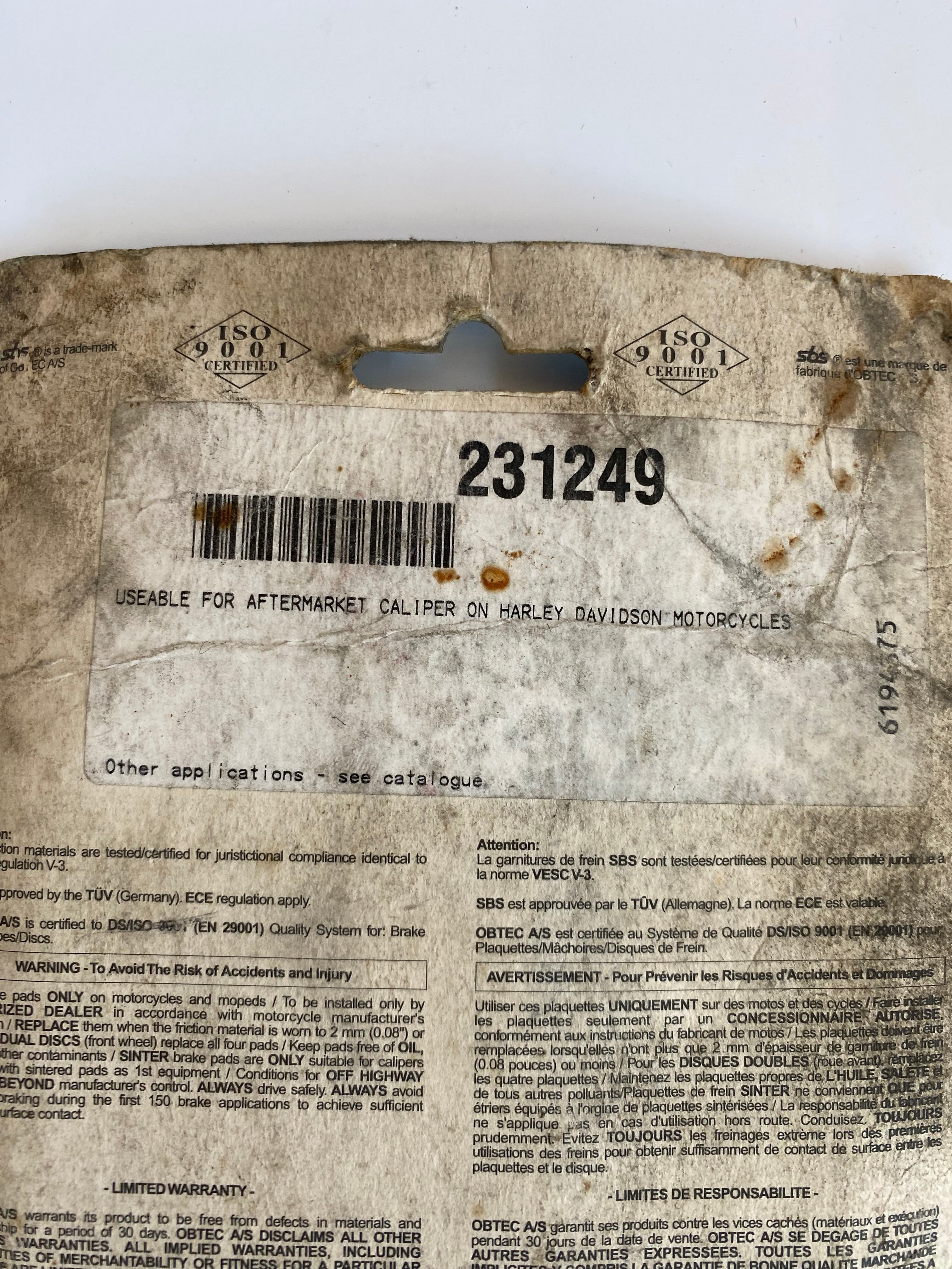 Jeu de plaquettes de frein Harrison billet 6 pistons mini REF Zodiac : 231249