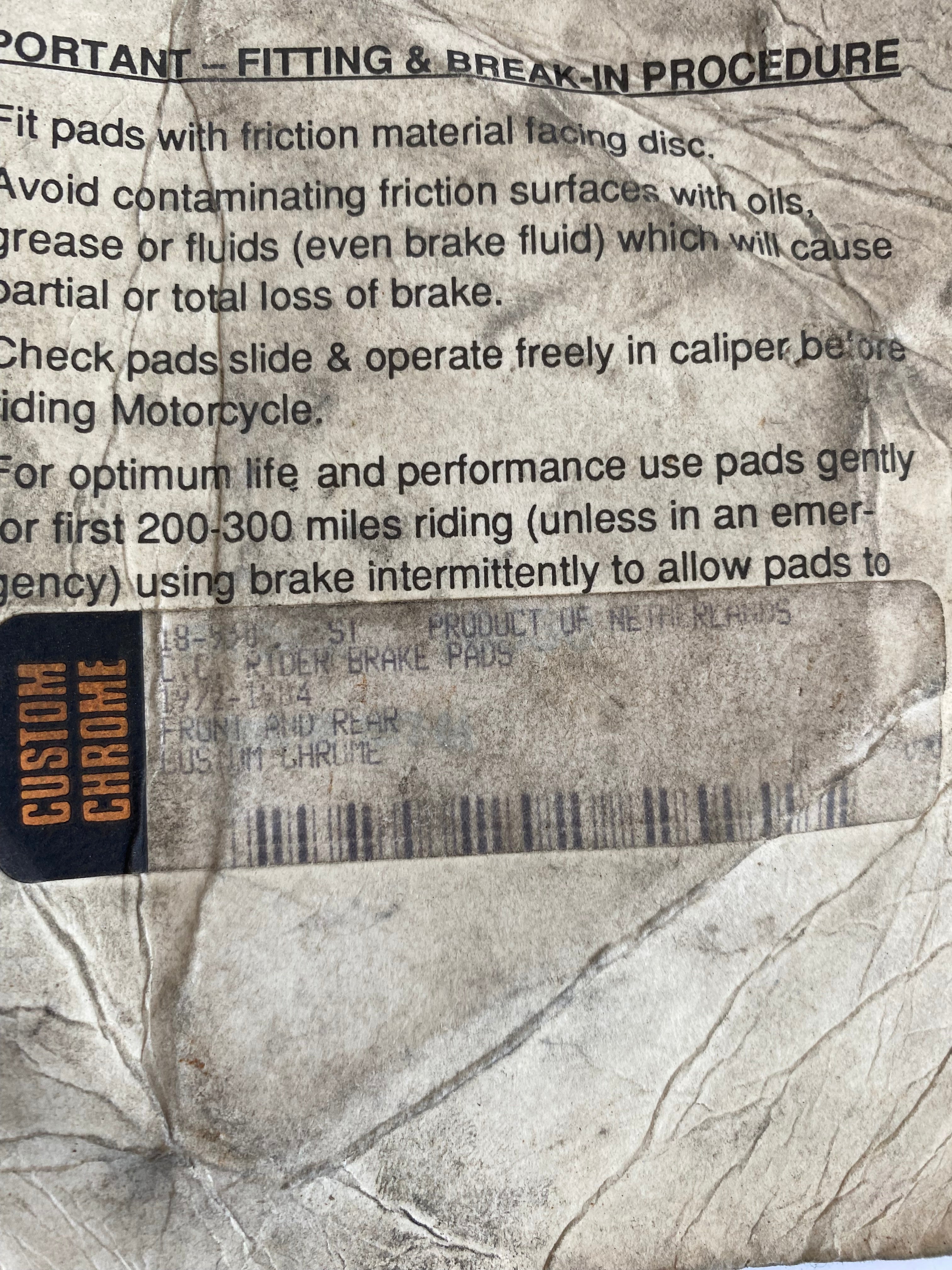 Jeu de plaquettes de frein Custom Chrome Harley Davidson REF OEM 44135-74A