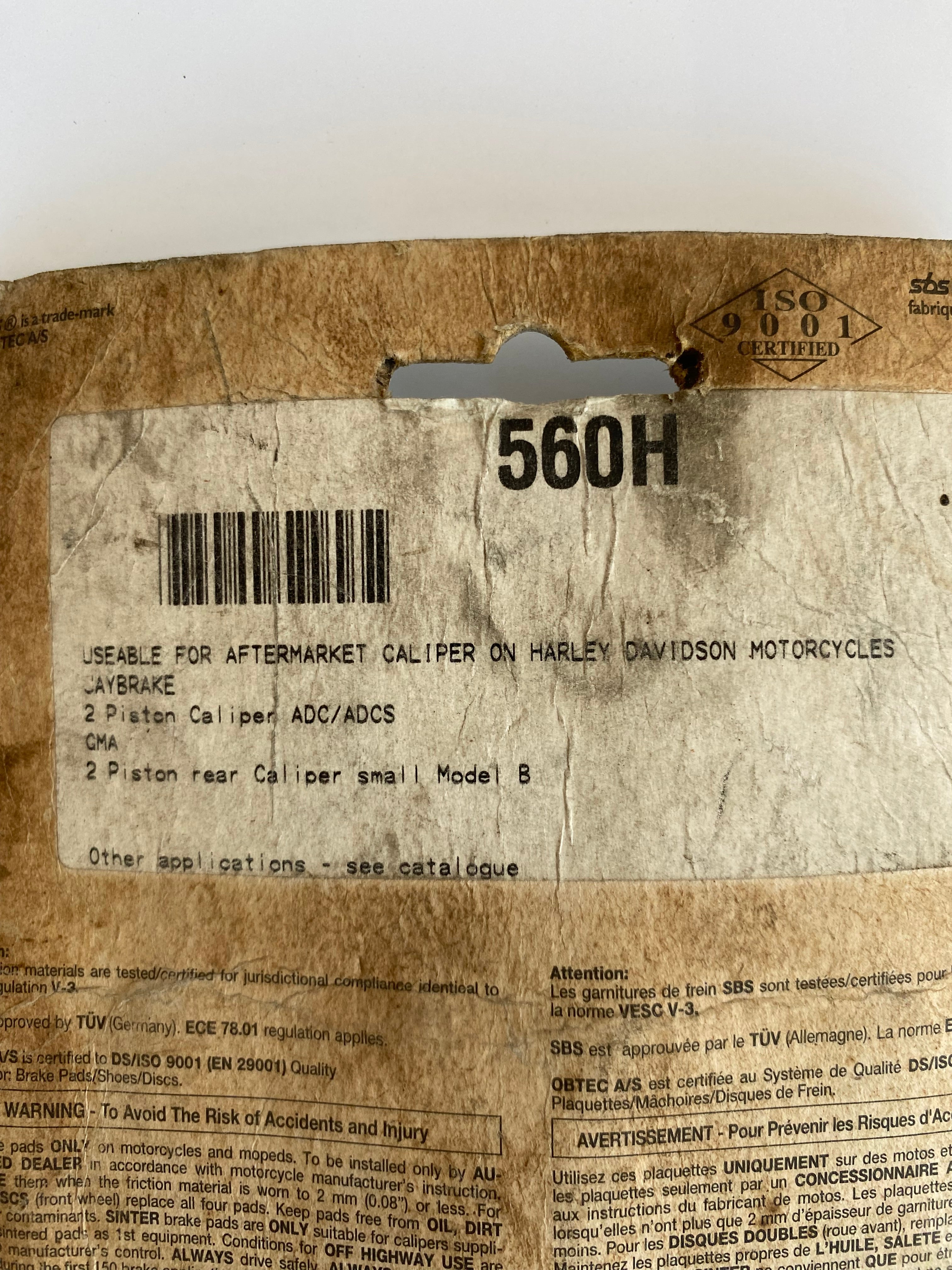 Jeu de plaquettes de frein arrière GMA type B Harley Davidson REF Zodiac 233612