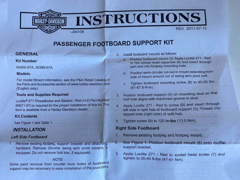 Kit de supports de marches pieds passager Softail Fat Boy Harley Davidson REF 50399-07A
