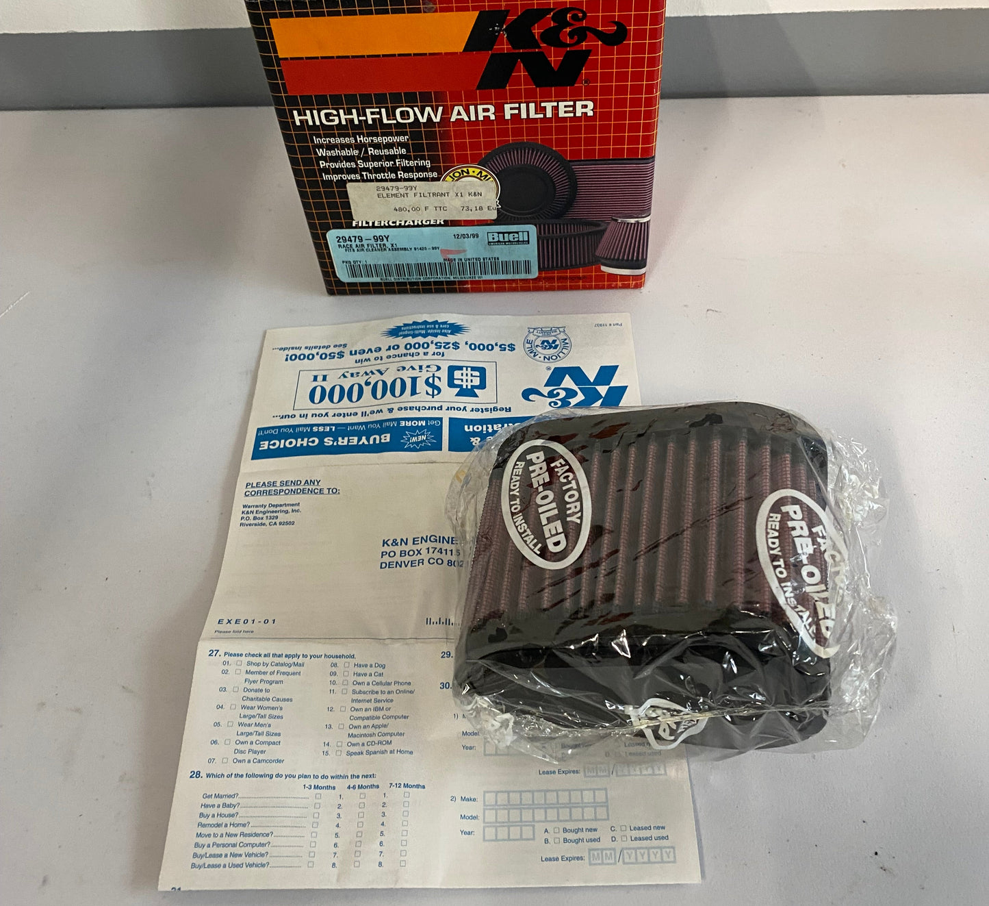 Filtre à air KN BUELL REF OEM :29479-99Y
