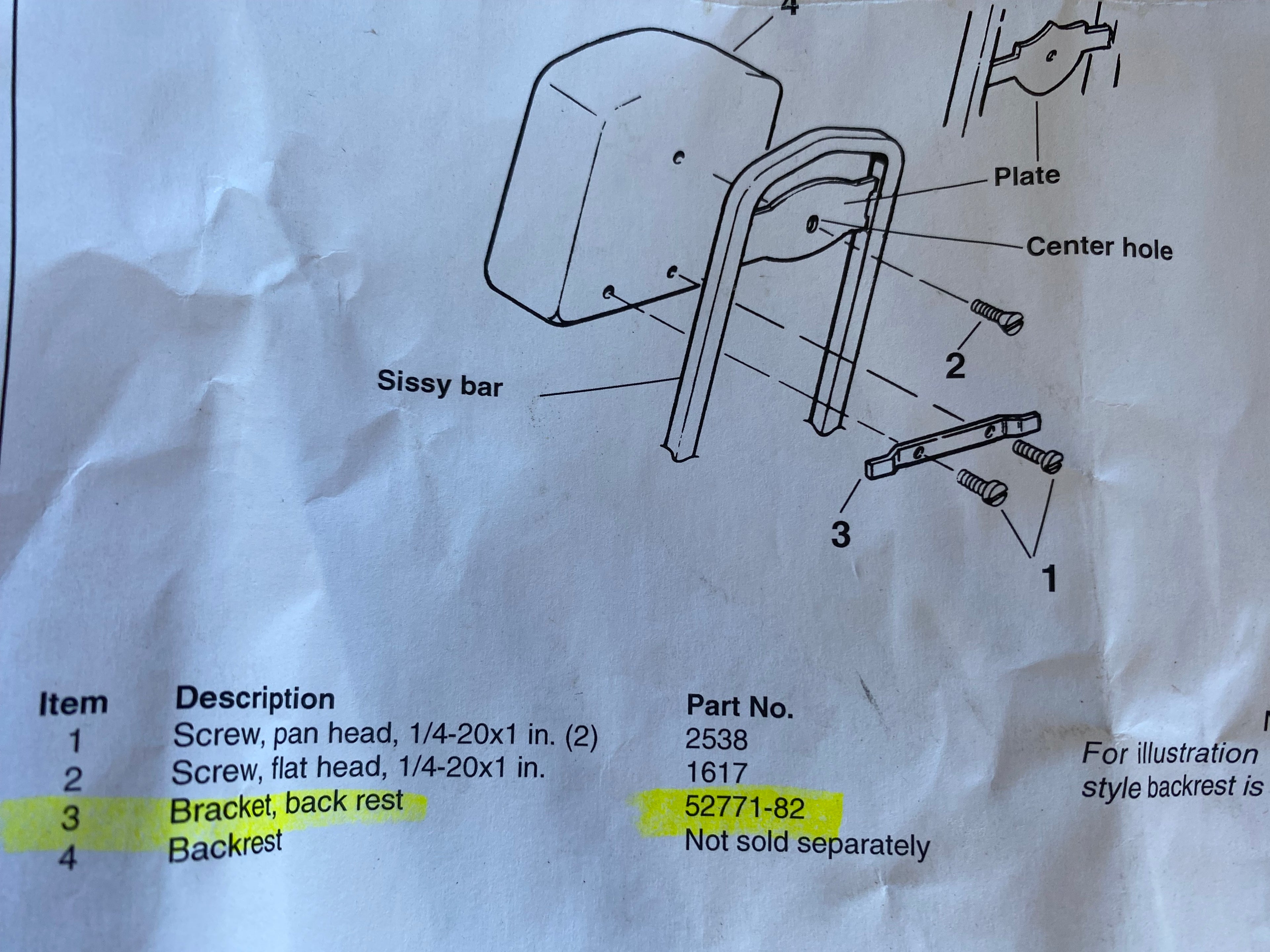 Support sissy bar Harley Davidson REF 52771-82