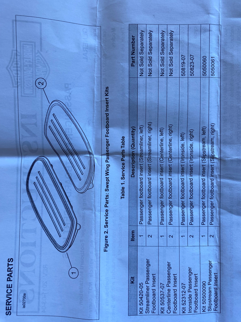 Jeu 2 inserts Streamliner marches pieds passager Harley Davidson REF 50420-05