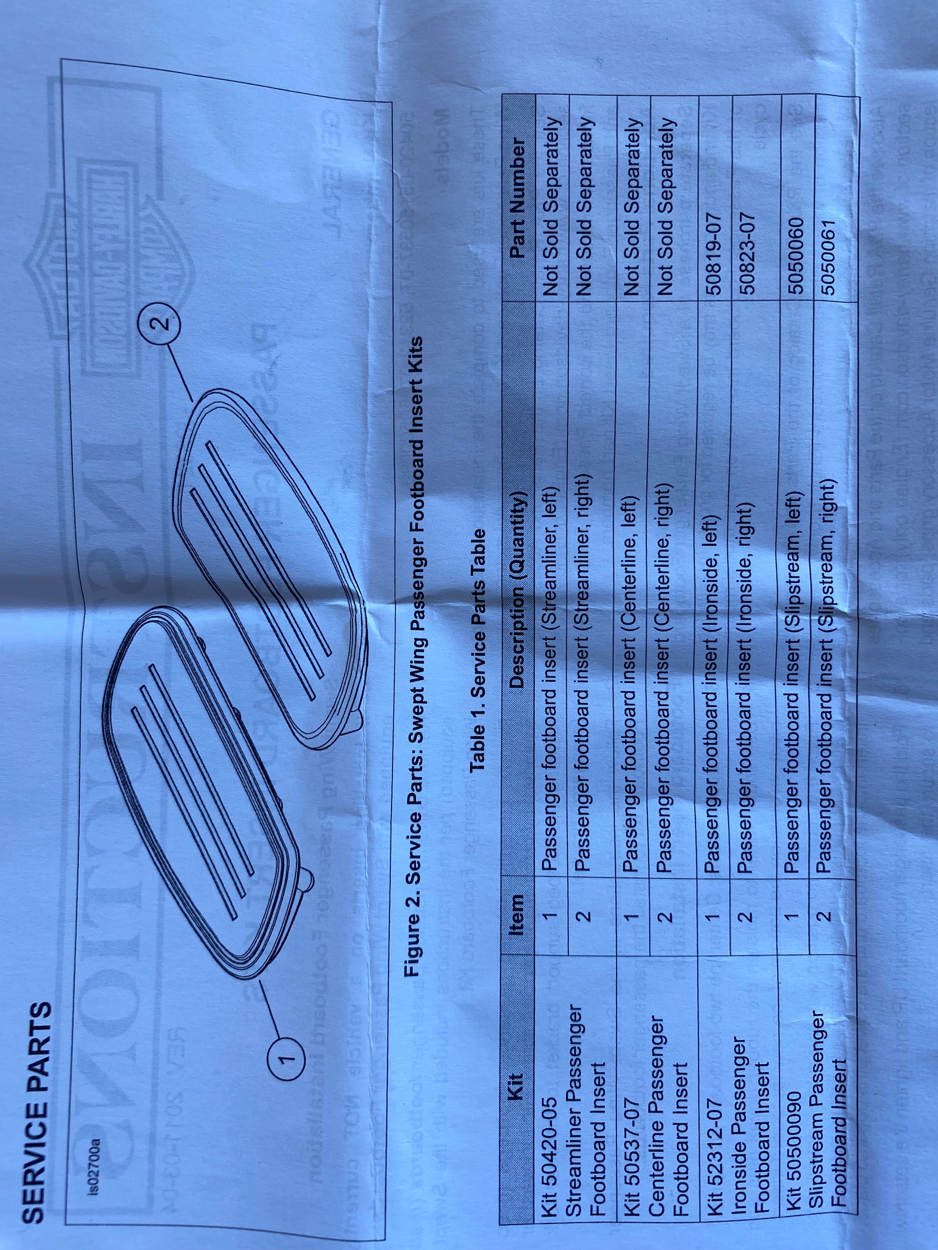 Jeu 2 inserts Streamliner marches pieds passager Harley Davidson REF 50420-05