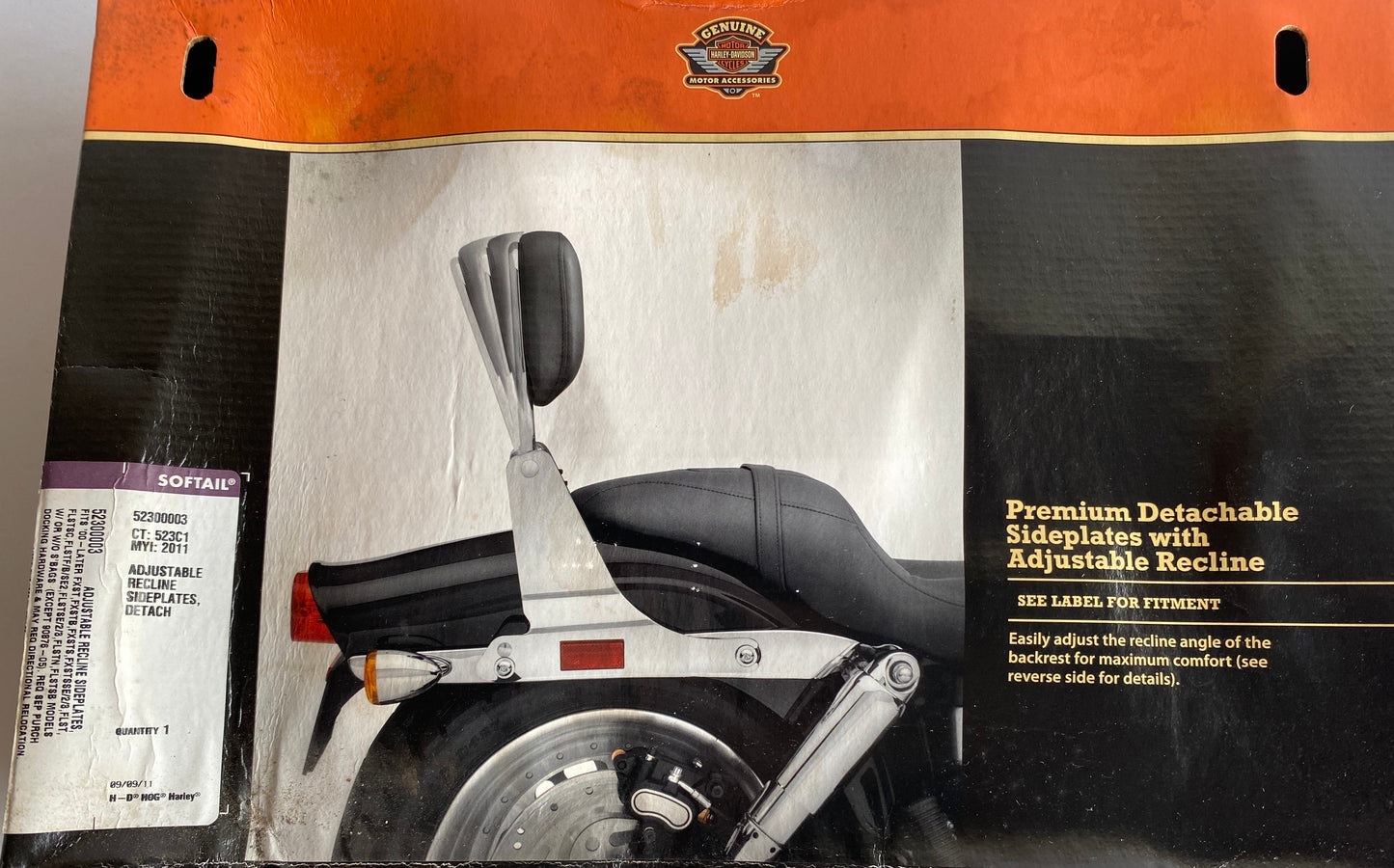 Plaques détachables sissy bar noirs Softail Harley Davidson REF OEM 52300003