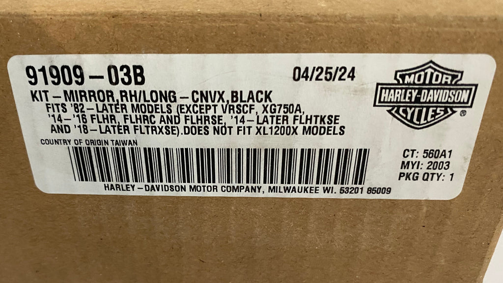 Rétroviseur noir coté droit branche longue Harley Davidson REF OEM 91909-03B