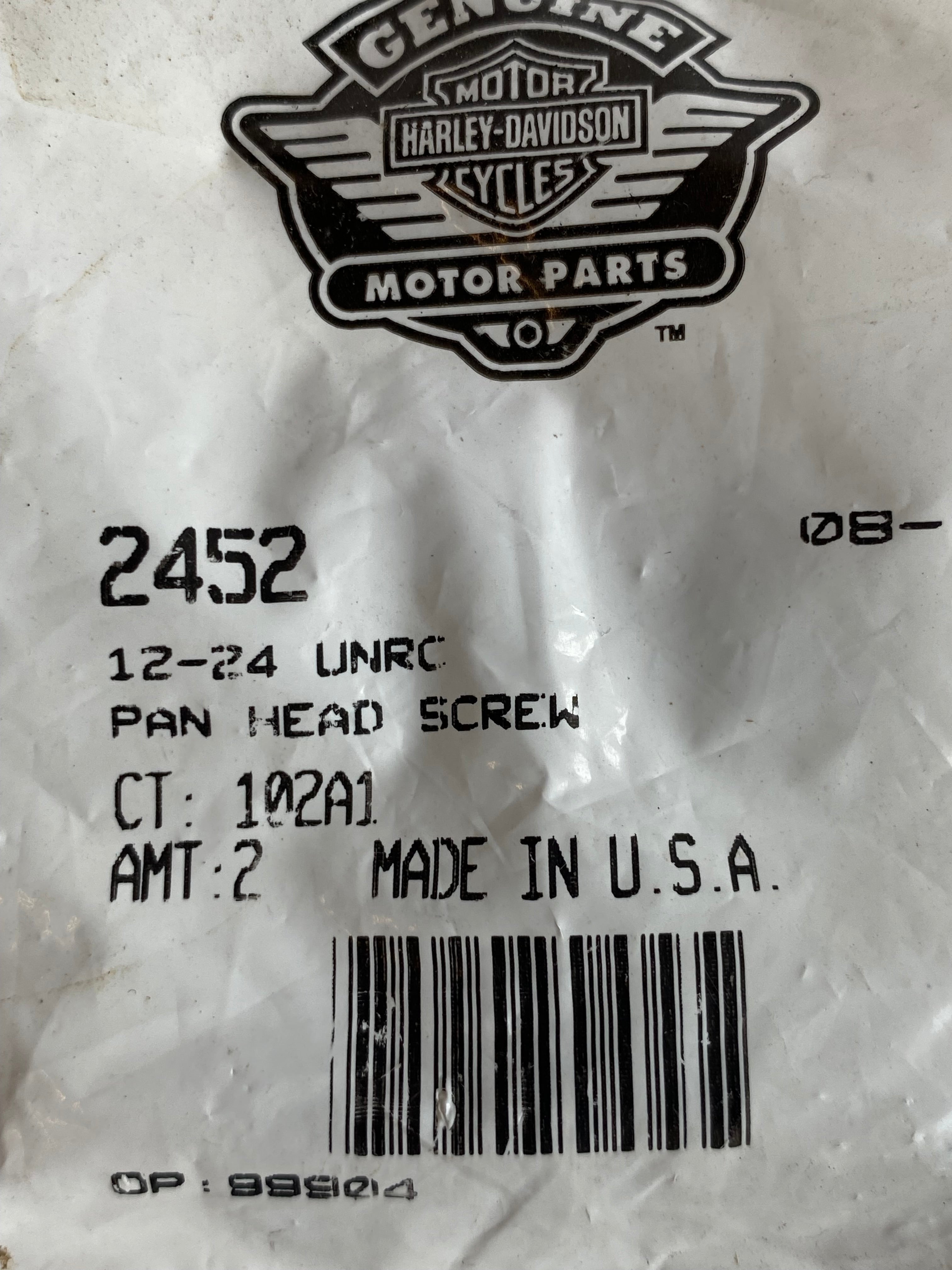 Vis 12-24 x 13/16 pare brise Harley Davidson REF OEM 2452