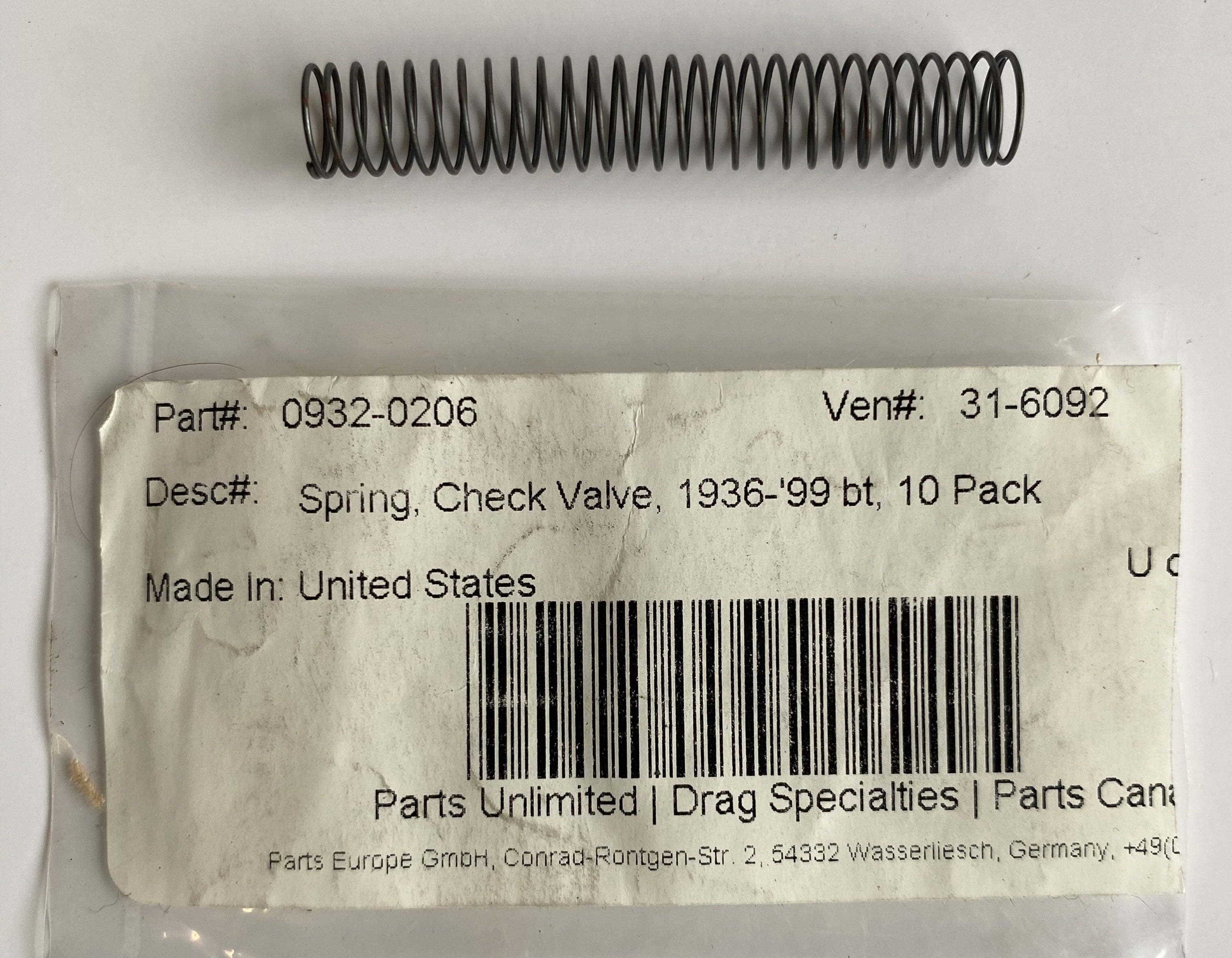 Ressort clapet anti retour S&S pompe a huile evo 1340 Harley Davidson REF S&S 31-6092