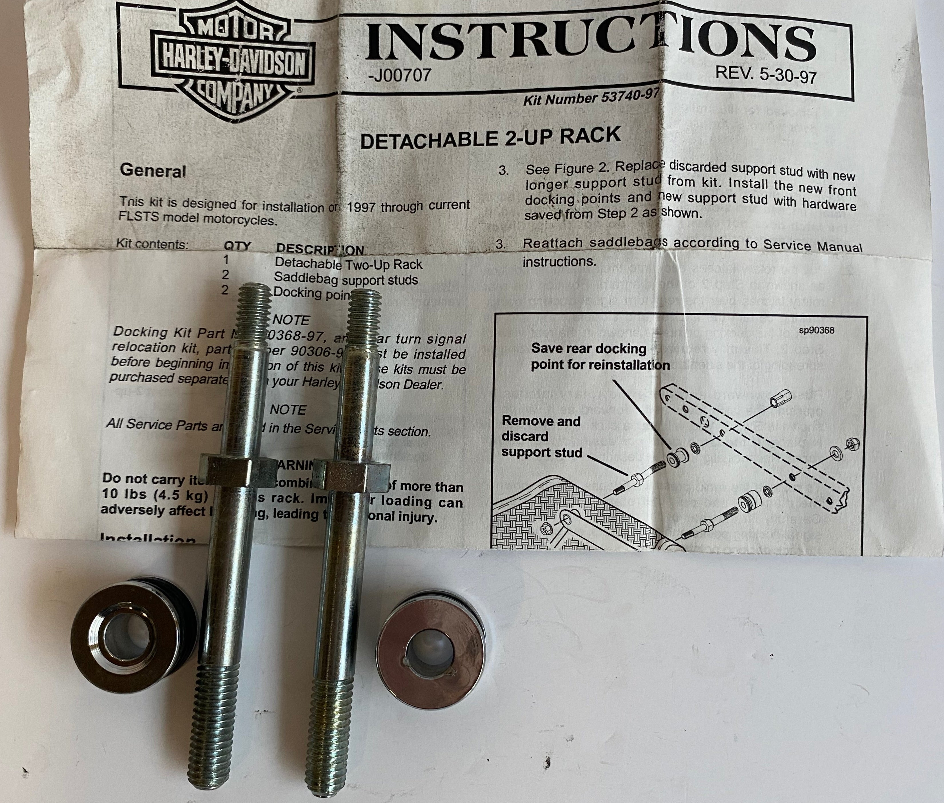 Kit de montage rack 2 points Softail Springer Harley Davidson REF 53480-97 & 53740-97