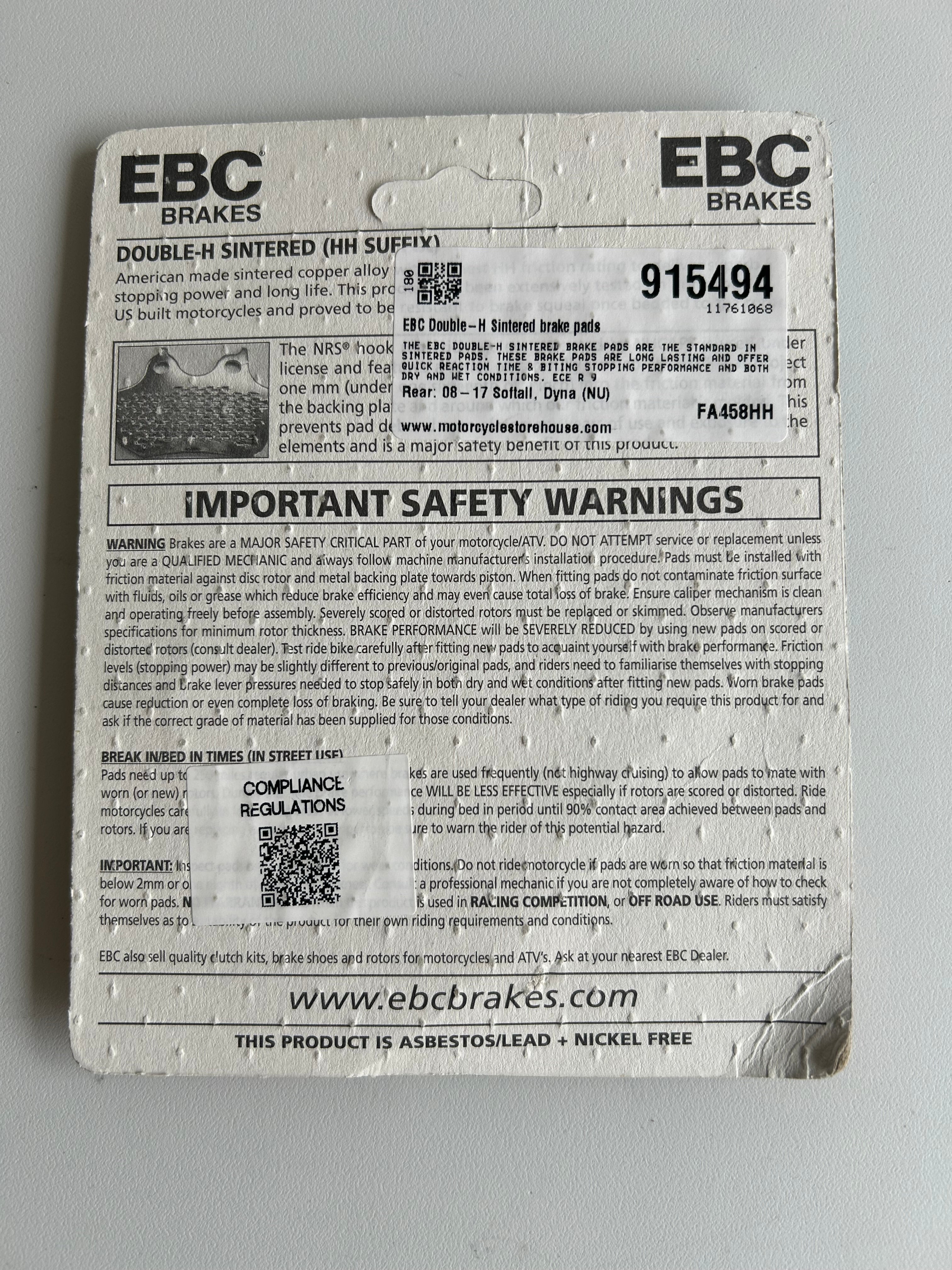 EBC Double H Harley Davidson rear brake pad set REF MCS 915494
