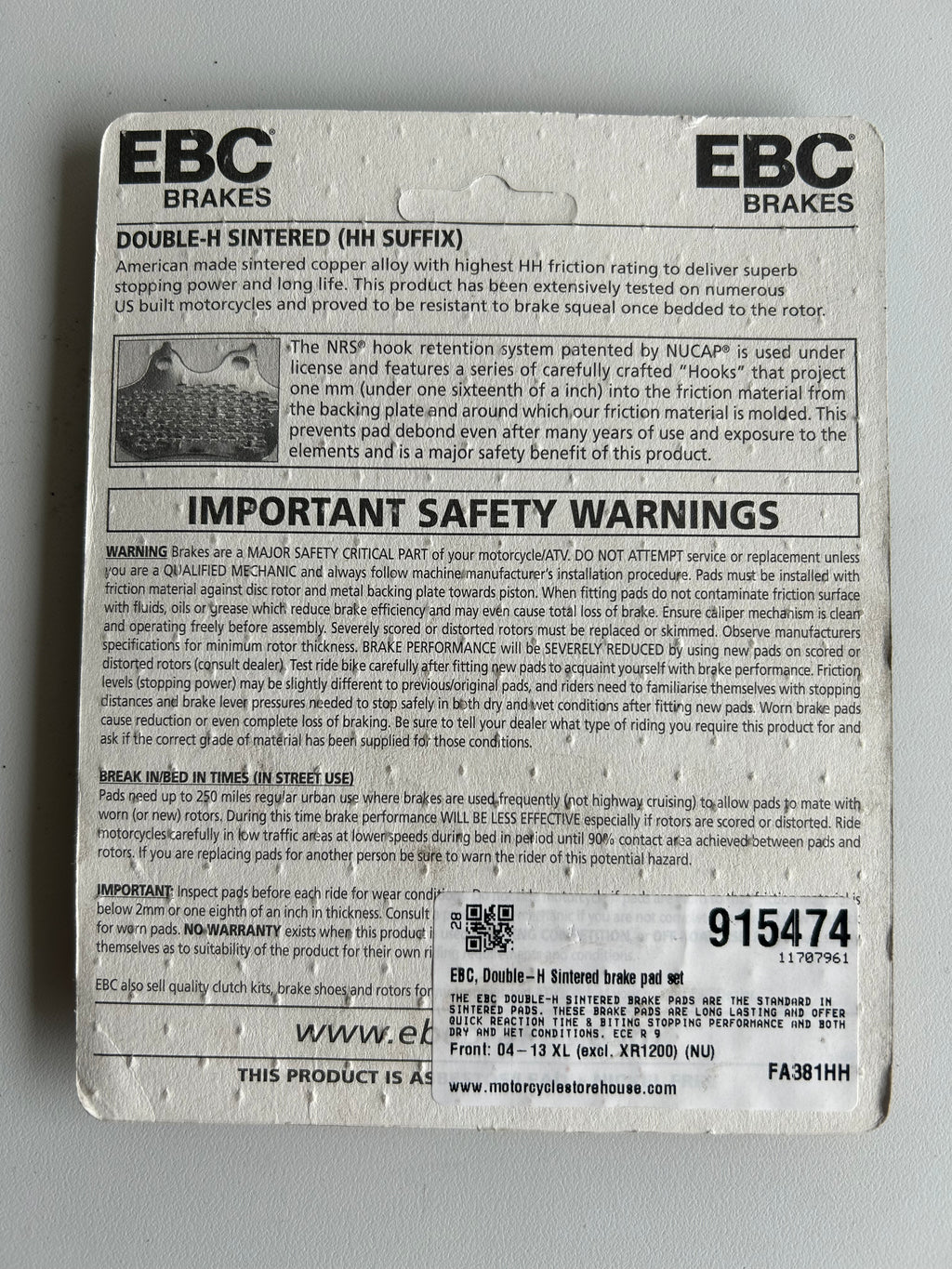 EBC Double-H Harley Davidson Vorderradbremsbelagsatz REF MCS 915474