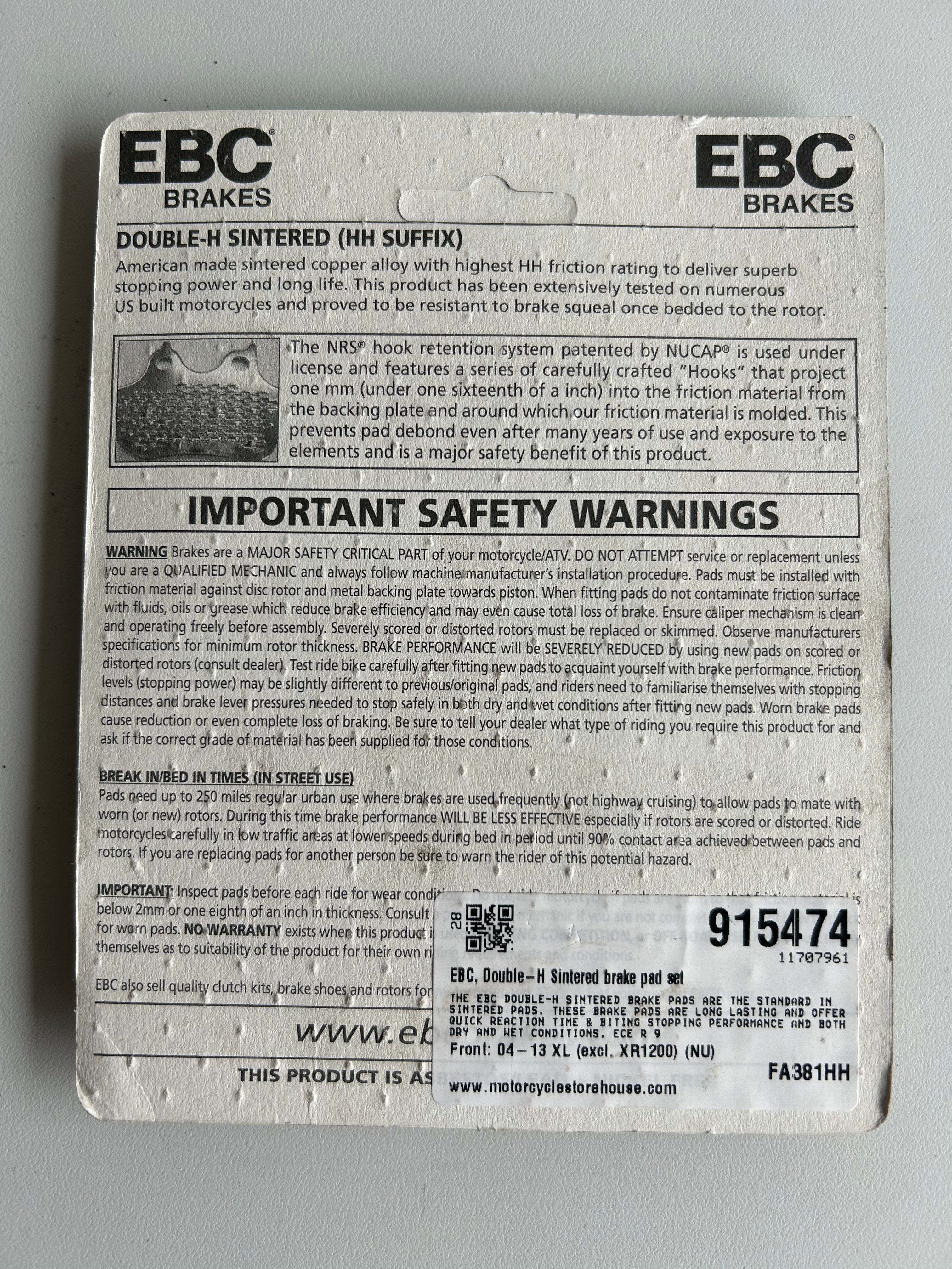 EBC Double-H Harley Davidson front brake pad set REF MCS 915474