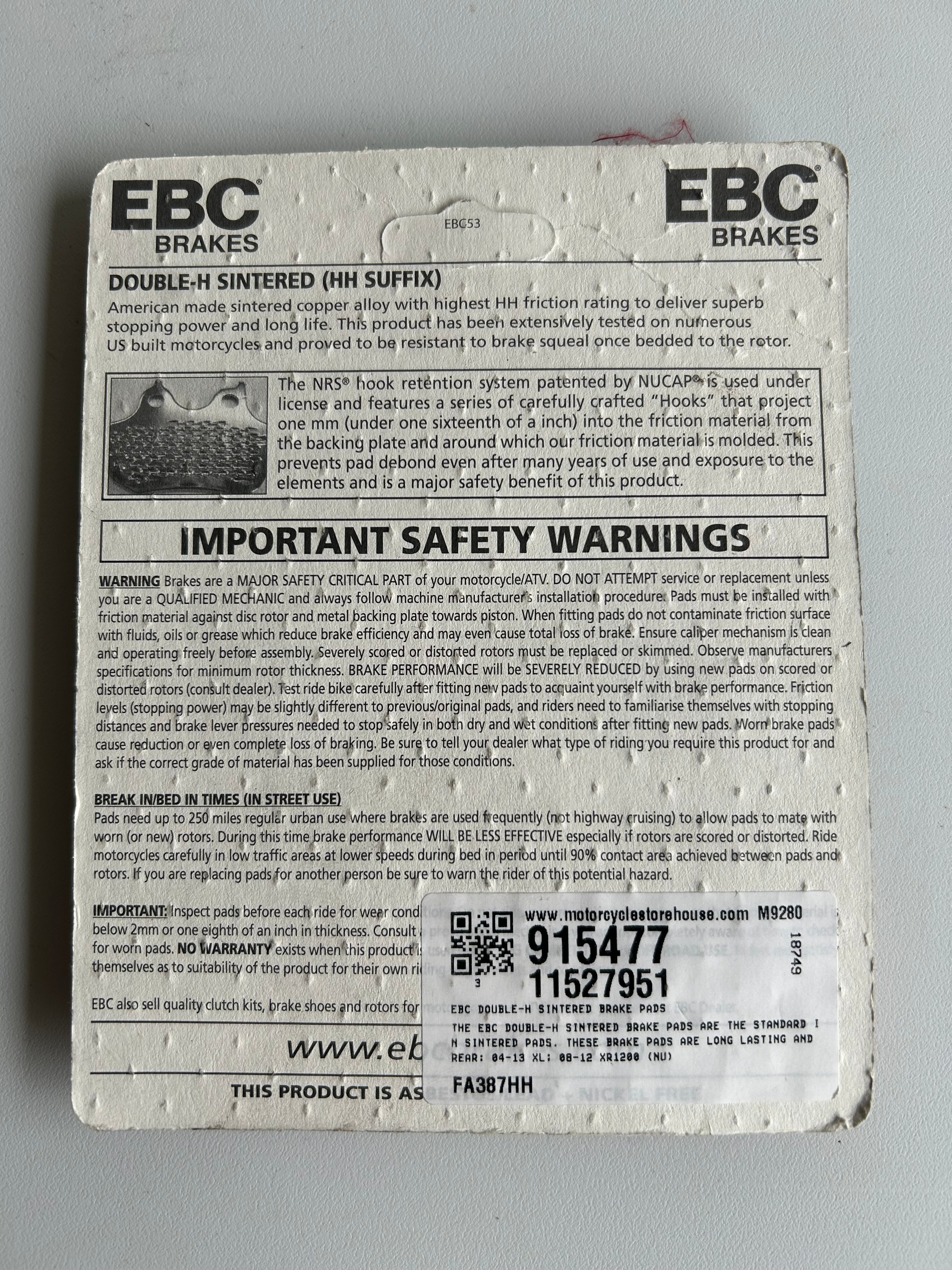 EBC Double-H Harley Davidson rear brake pad set REF MCS 915477
