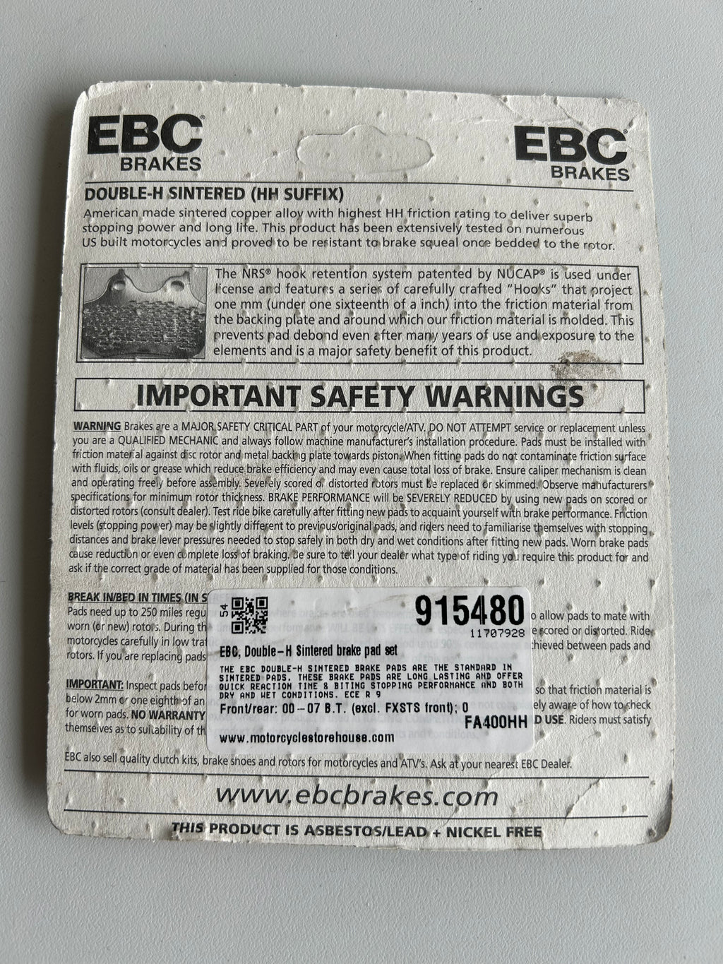jeu de plaquettes de frein avant et arriere EBC Harley Davidson REF MCS 915480