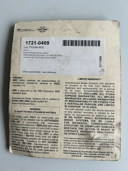 Harley Davidson Performance Machine front brake pad set REF 1721-0409