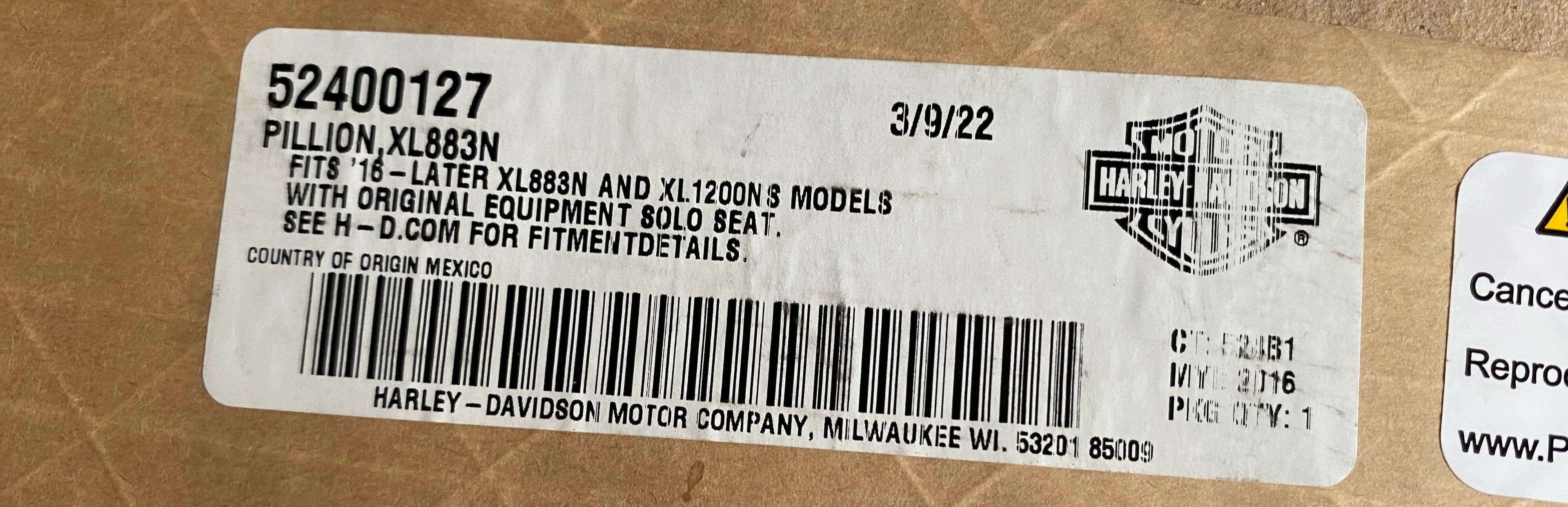 Siège passager Sportster 883 Iron & 1200 N Harley Davidson REF 52400127