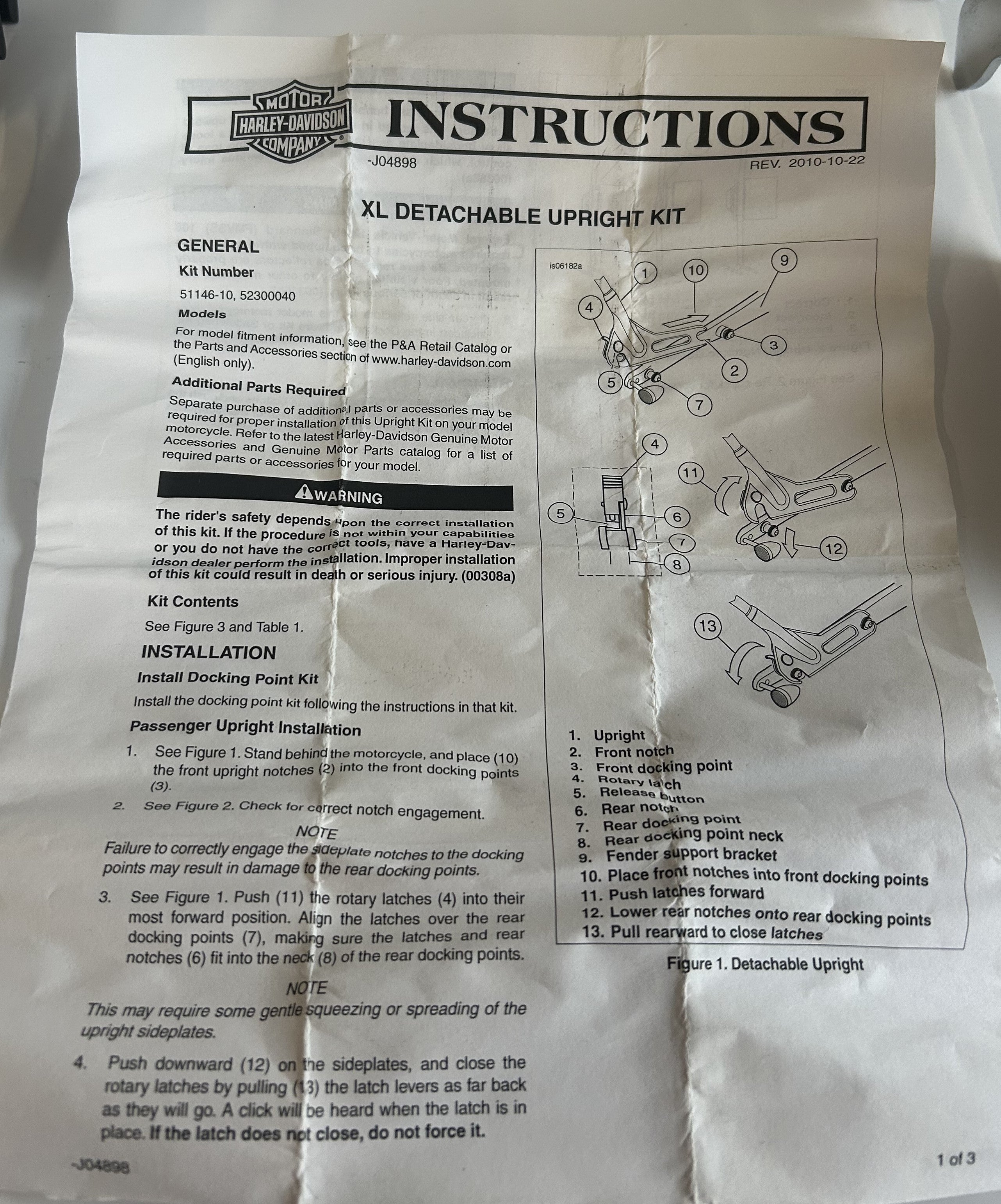 Sissy Bar Détachable Sportster Harley Davidson REF OEM 52300040