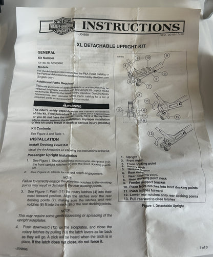 Sissy Bar Détachable Sportster Harley Davidson REF OEM 52300040