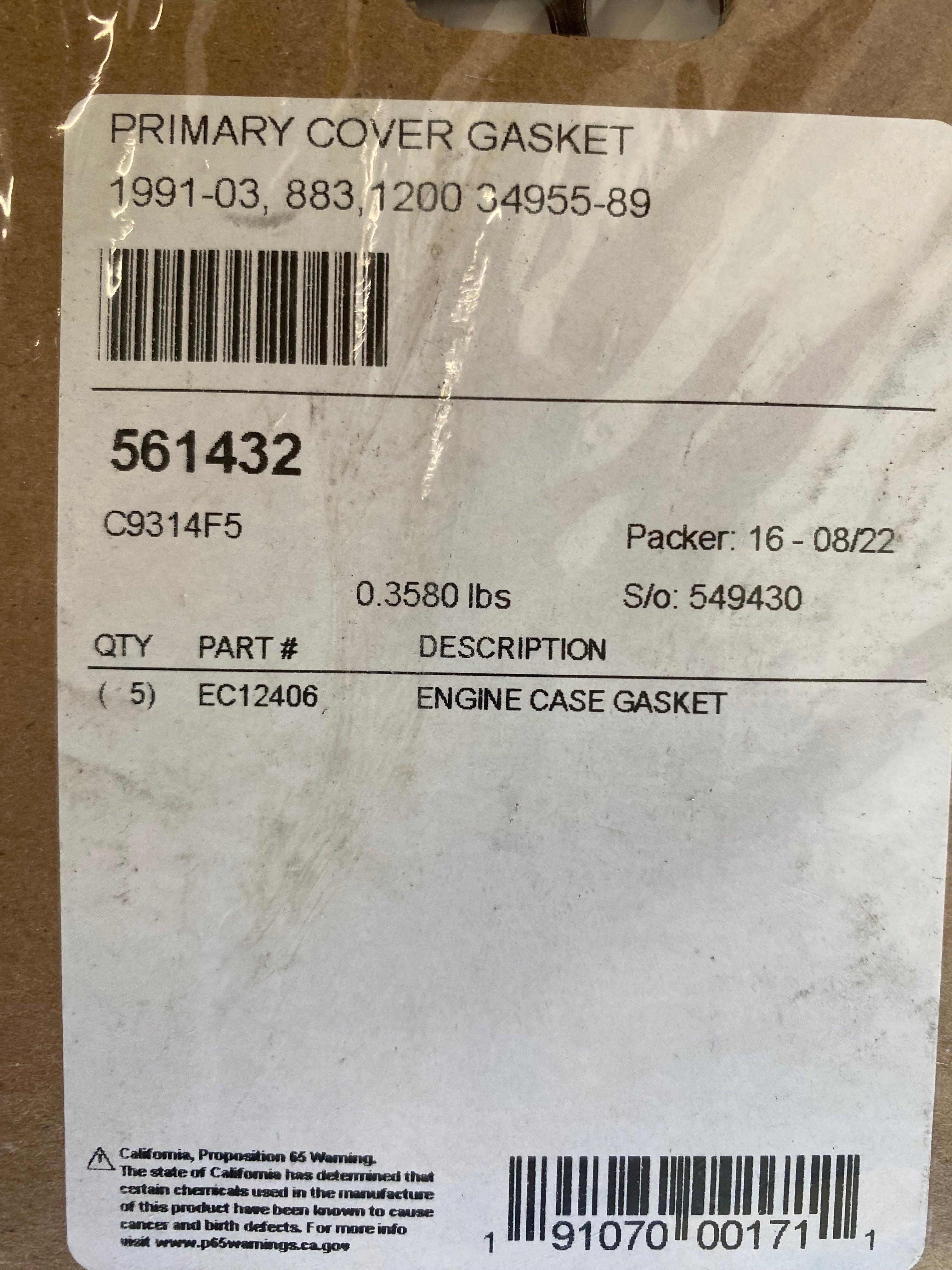 Joint carter primaire Cométic Sportster Harley Davidson Réf OEM 34955-89A