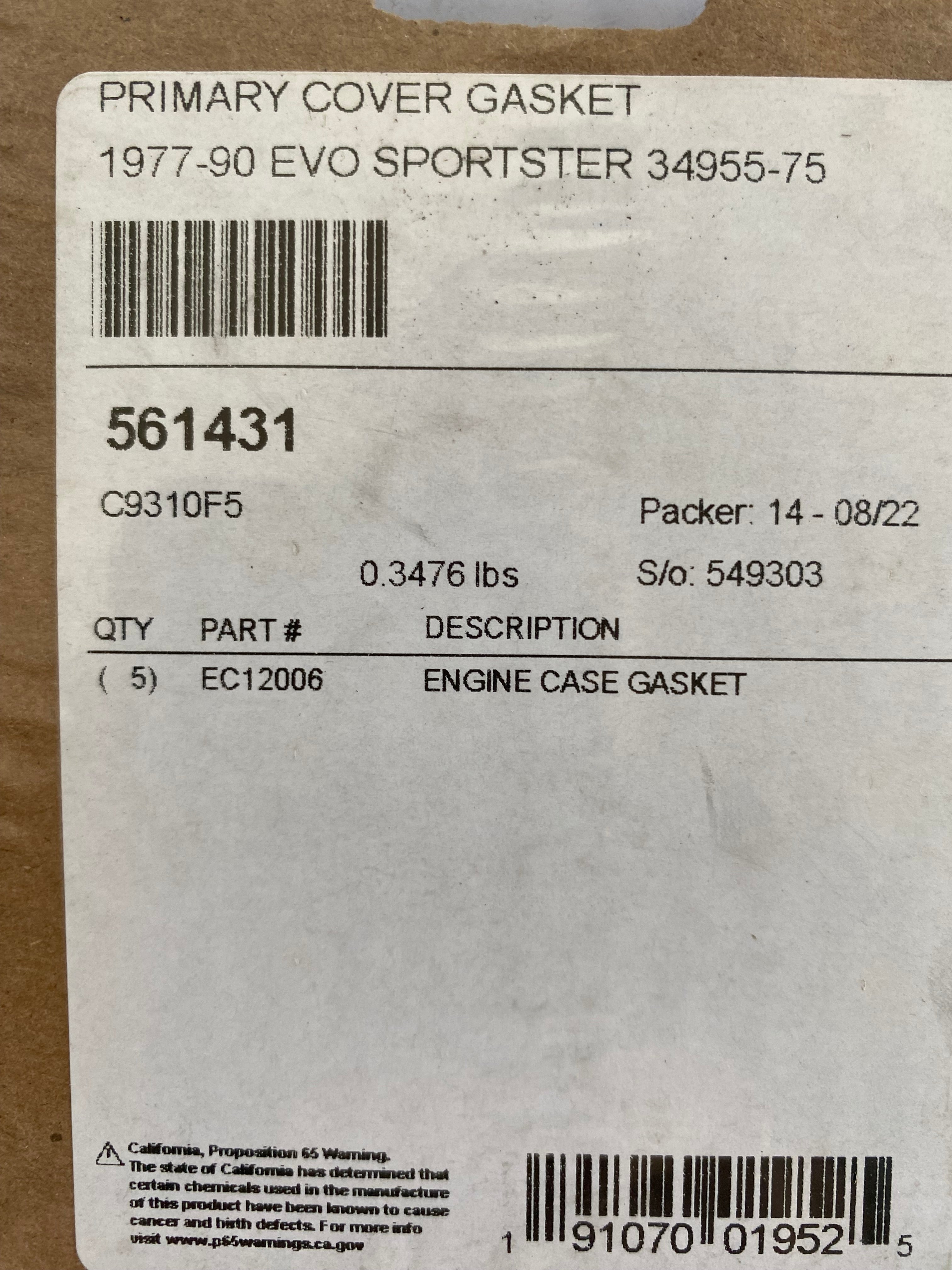 Joint carter primaire Cométic Sportster Harley Davidson REF OEM 34955-75