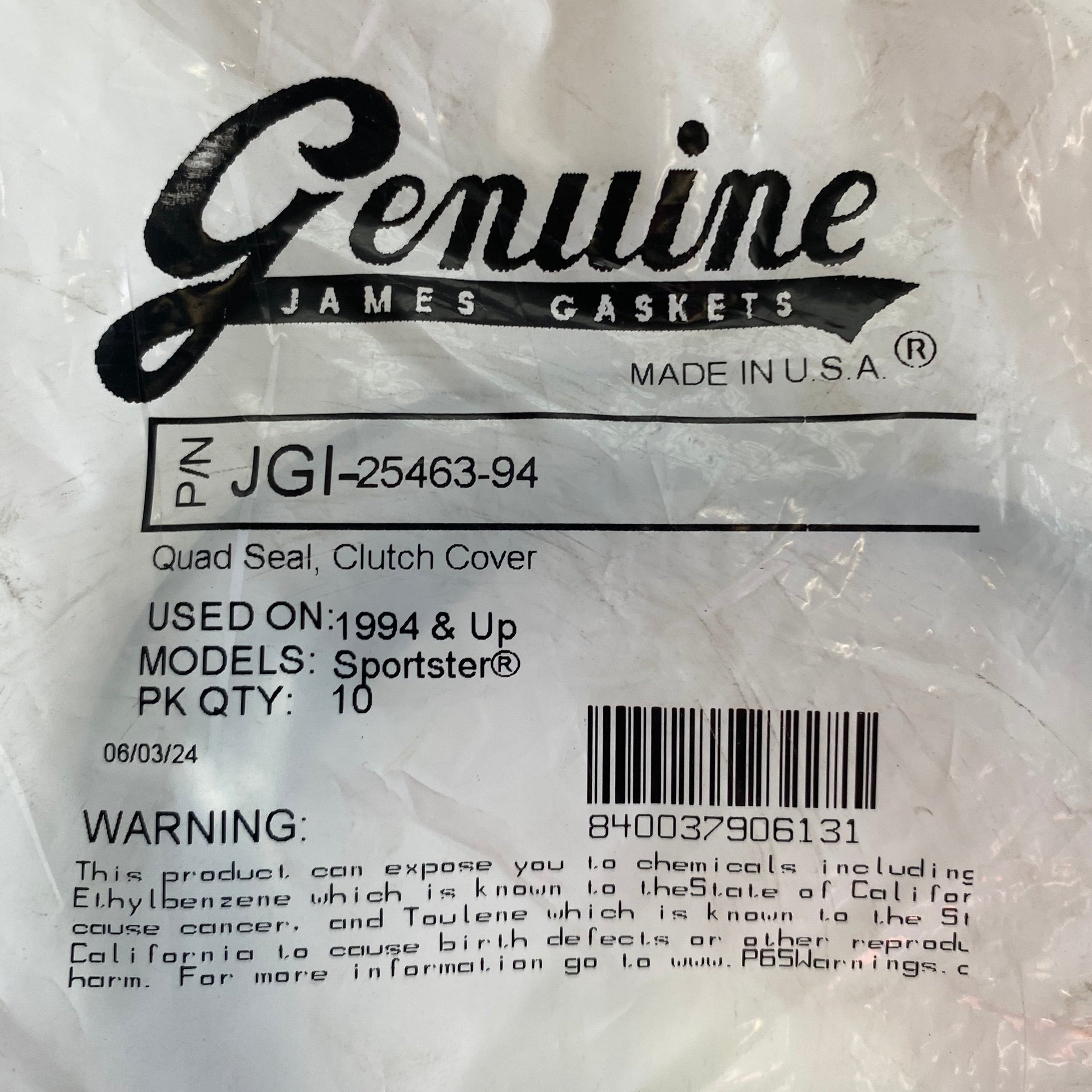 Joint derby cover primaire Sportster Harley Davidson REF OEM 25463-94